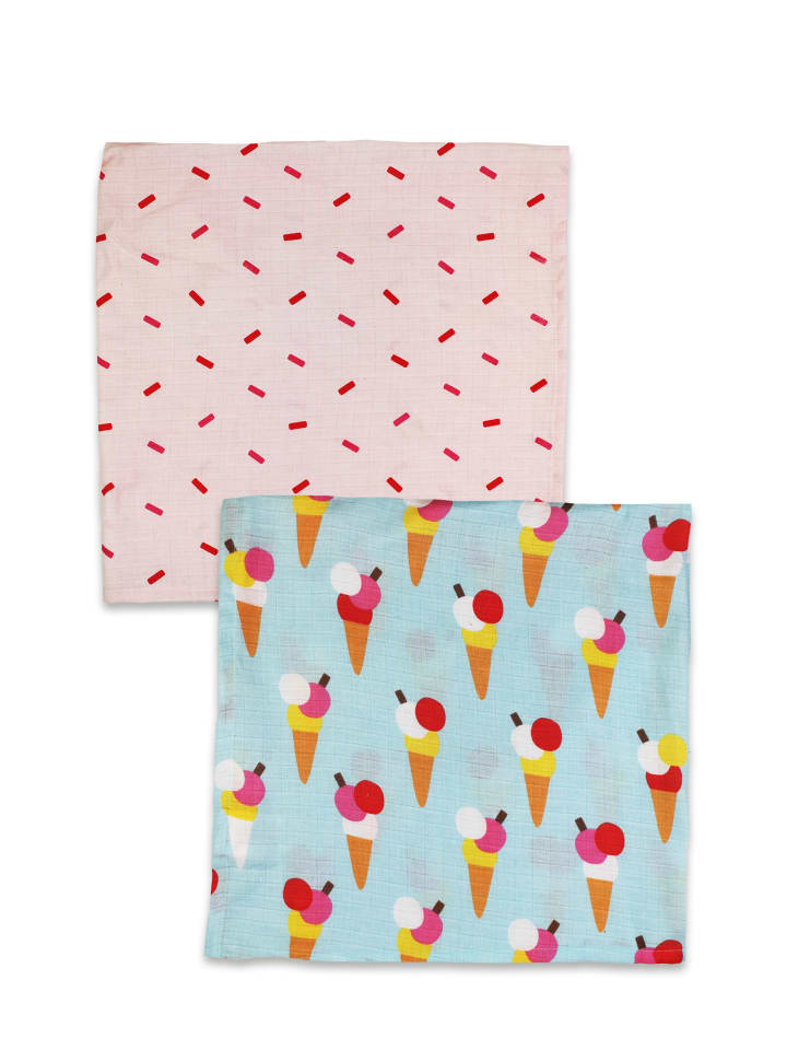 Toby Tiger Musselintücher im Doppelpack mit Eiswaffel Print in blau günstig kaufen 0