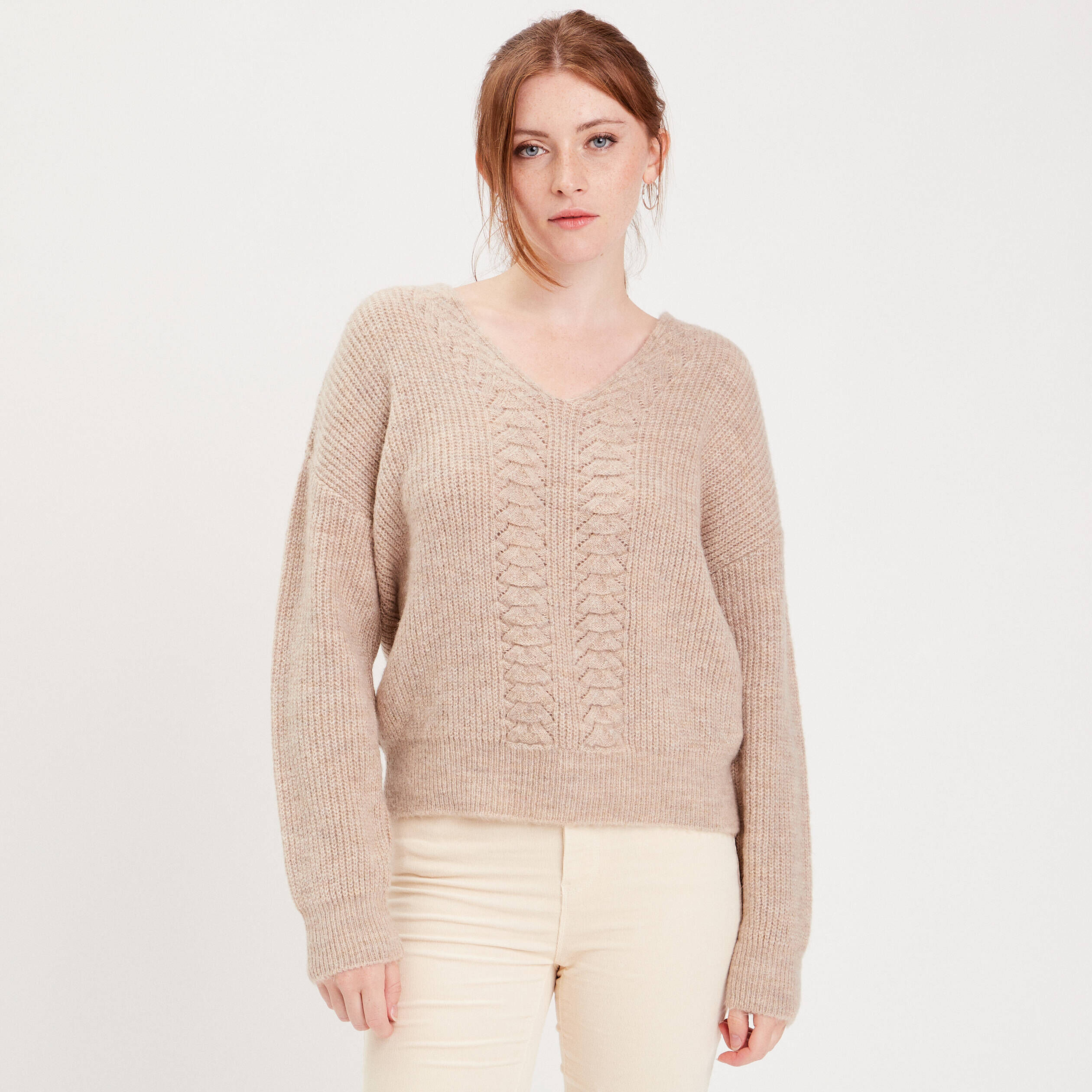 Pull col en V sable femme | Cache Cache