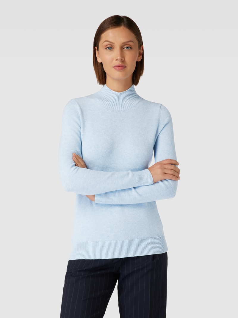 Strickpullover mit Stehkragen in hellblau meliert