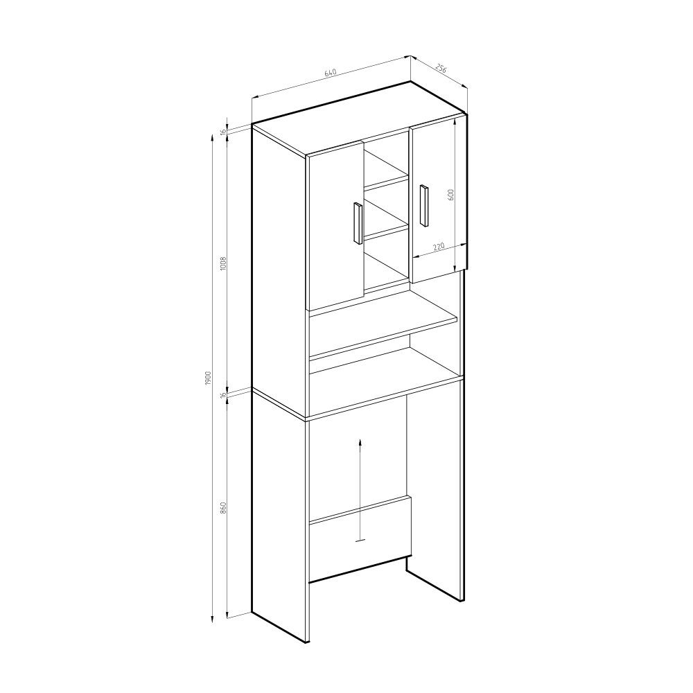 Vicco Waschmaschinenumbauschrank Hochschrank Badschrank LUIS 190x64cm Weiß