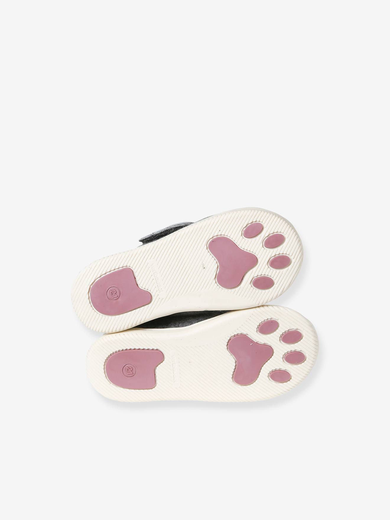 Chaussons scratchés bébé en feutre gris chiné