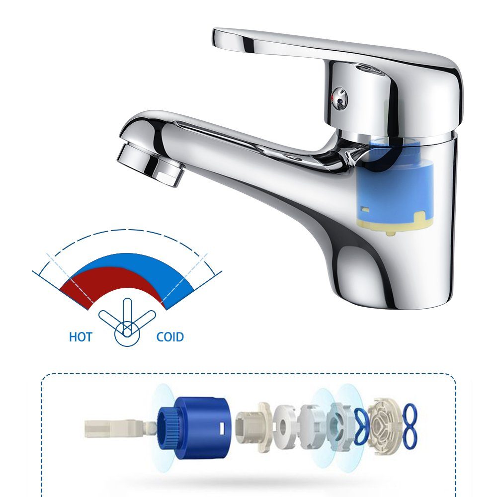 Auralum Waschtischarmatur mit Ablaufgarnitur Waschbecken Wasserhahn Mischbatterie Bad Armatur