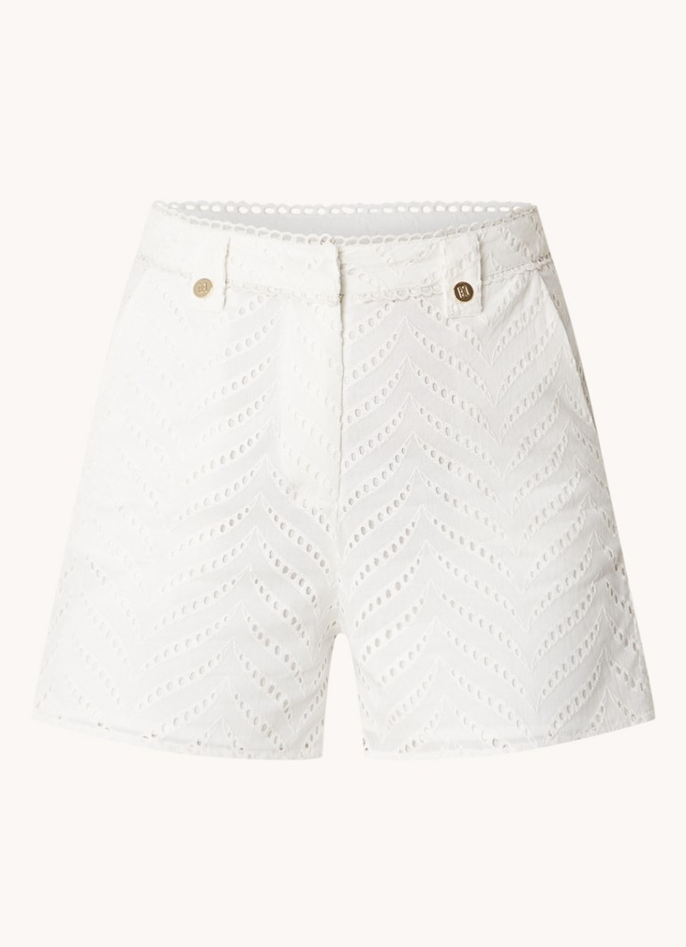 NIKKIE Cannes high waist straight fit shorts with openwork design