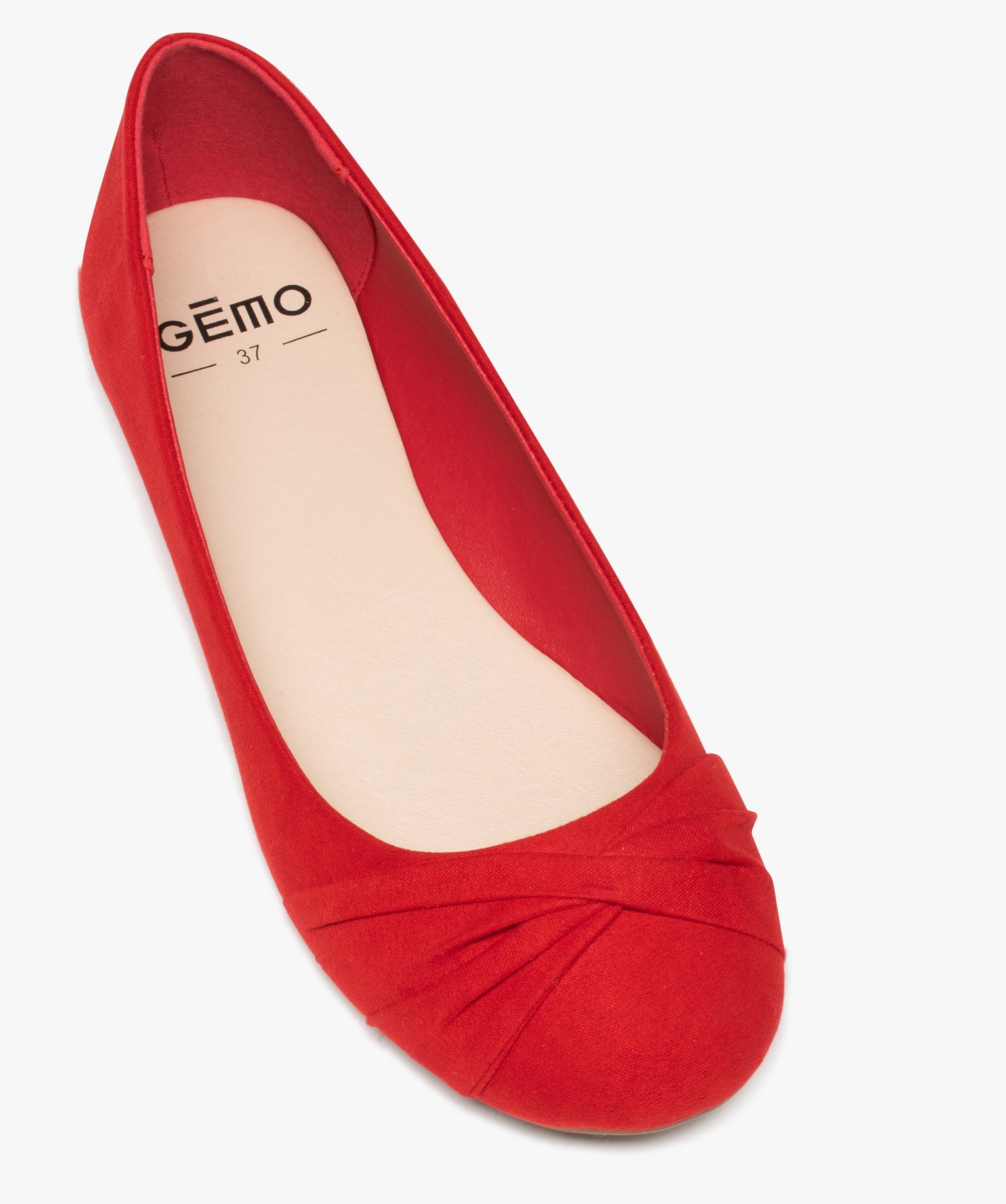Ballerines femme en suédine unie avec bout drapé rouge | GEMO