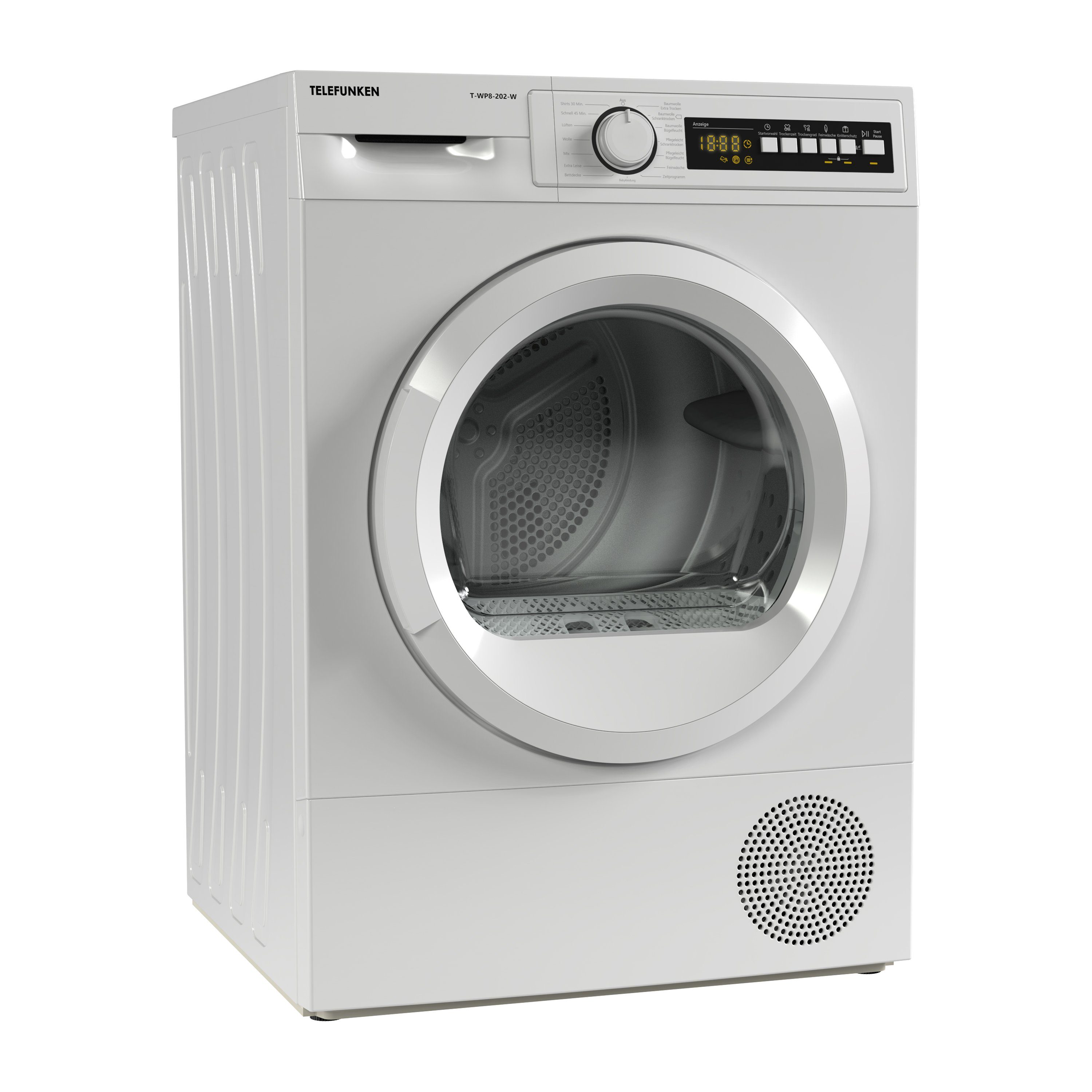 Telefunken Wärmepumpentrockner T-WP8-202-W, 8 kg, Trockner mit 15 Programmen, Knitterschutz & Startzeitvorwahl, 8kg