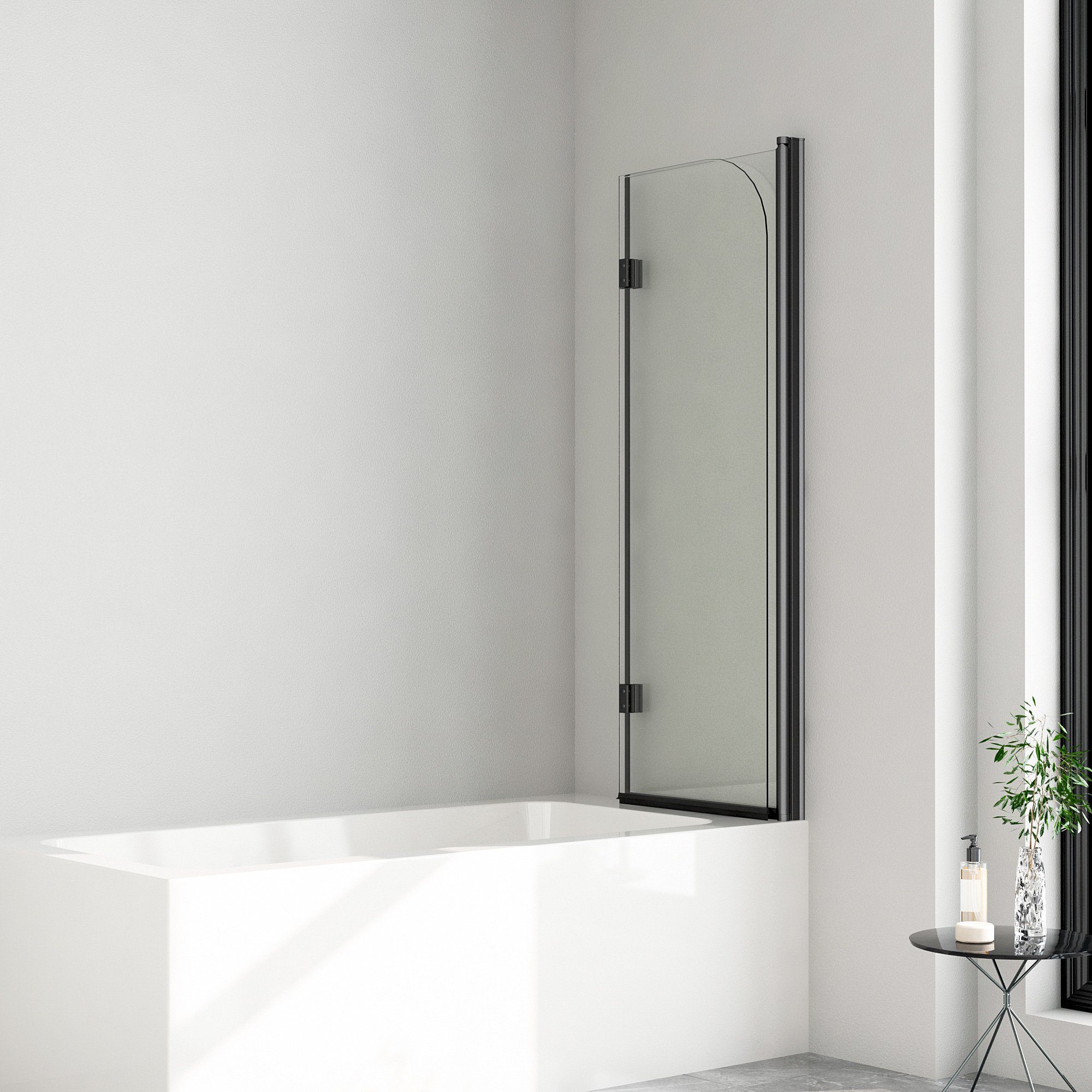 Boromal Badewannenaufsatz Duschtrennwand Schwarz 2teilig Faltbar Duschwand für Badewanne Glas, Sicherheitsglas, Einscheibensicherheitsglas, Badewannenfaltwand, Duschabtrennung badewanne, Faltwand