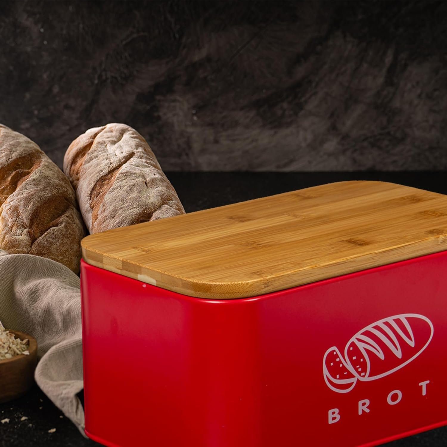 Zedelmaier Brotkasten Brotdosen aus Metall mit ökologischem Naturdeckel (als Schneidebrett), (MBH003&4), Geräumiger Retro Brotkasten aus Metall mit Holzdeckel, runder Rand