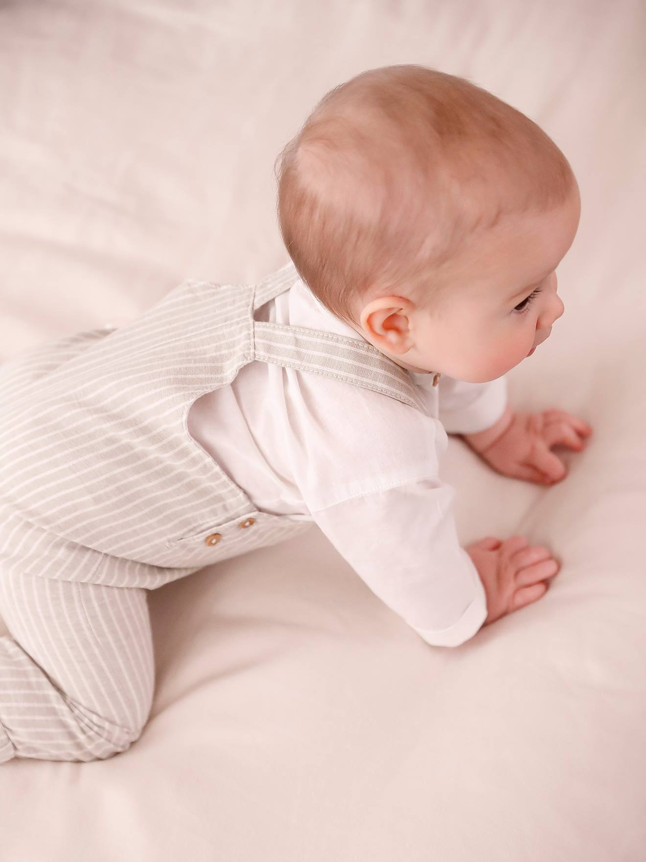 Vertbaudet Festliches Baby-Set: Latzhose & Hemd aus Leinenmix - tonfarben
