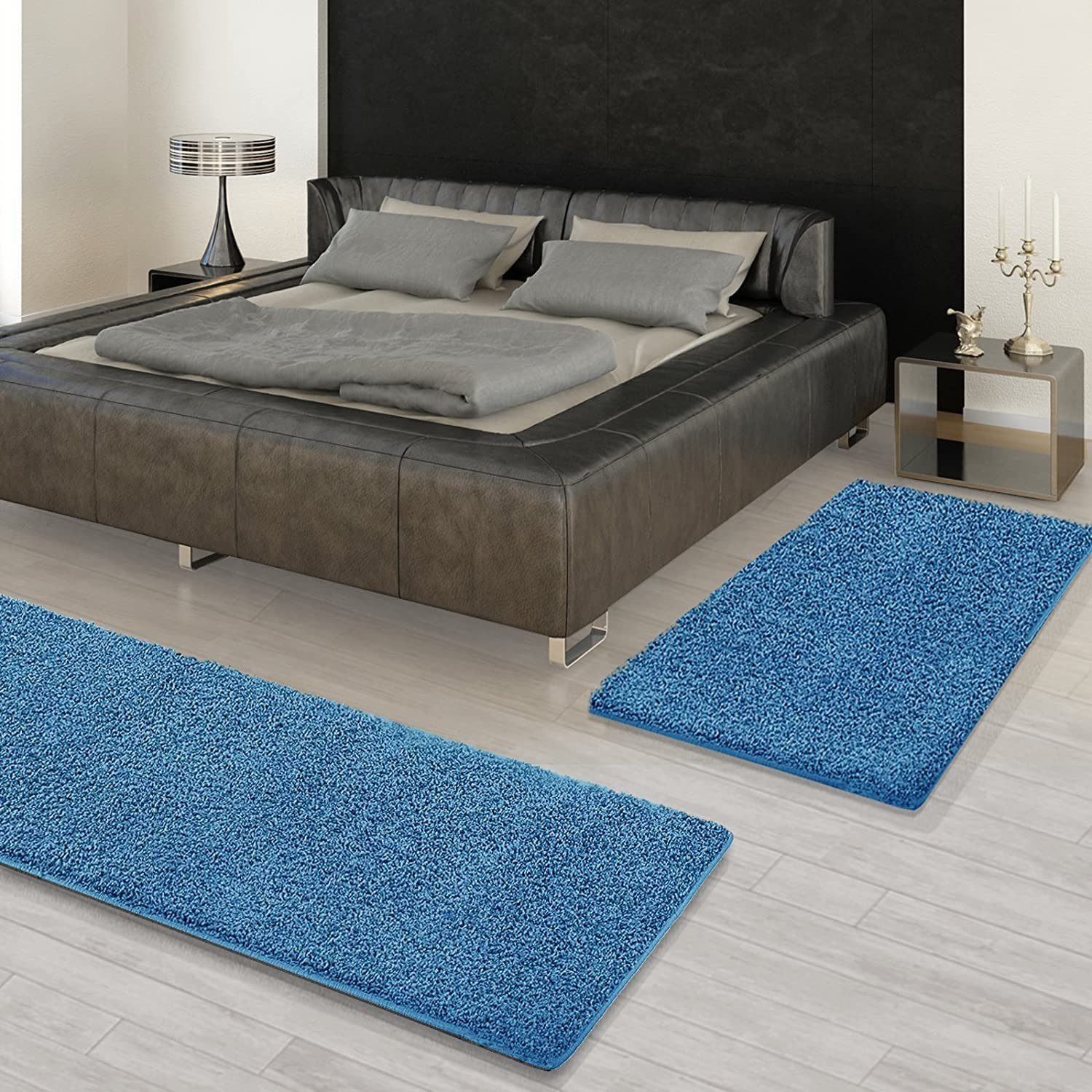 Hochflor-Bettumrandung Barcelona, 13 Farben & 3 Größen, Teppichläufer, ideal im Schlafzimmer Floordirekt, Höhe 22 mm, (3-tlg), Shaggy