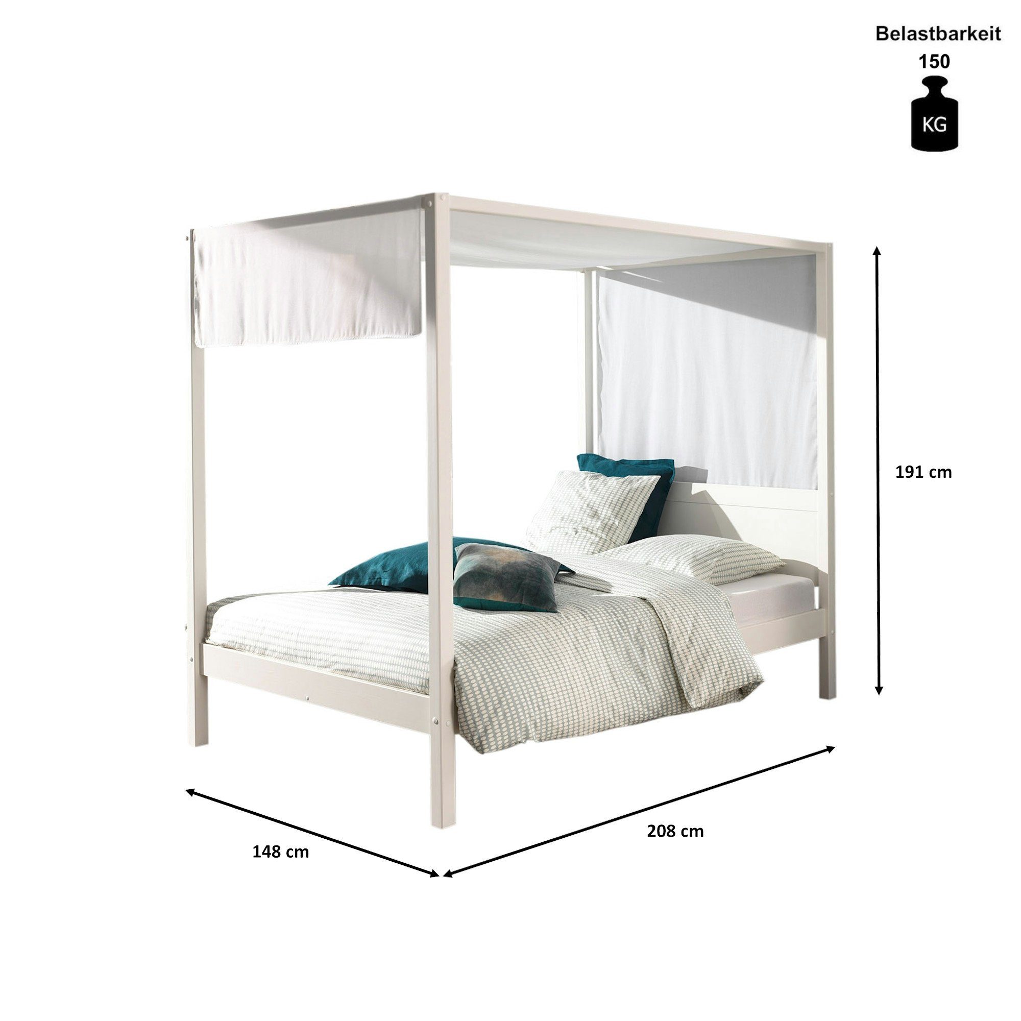 Kindermöbel 24 Himmelbett Alysa inkl Rolllattenrost + Textilhimmel