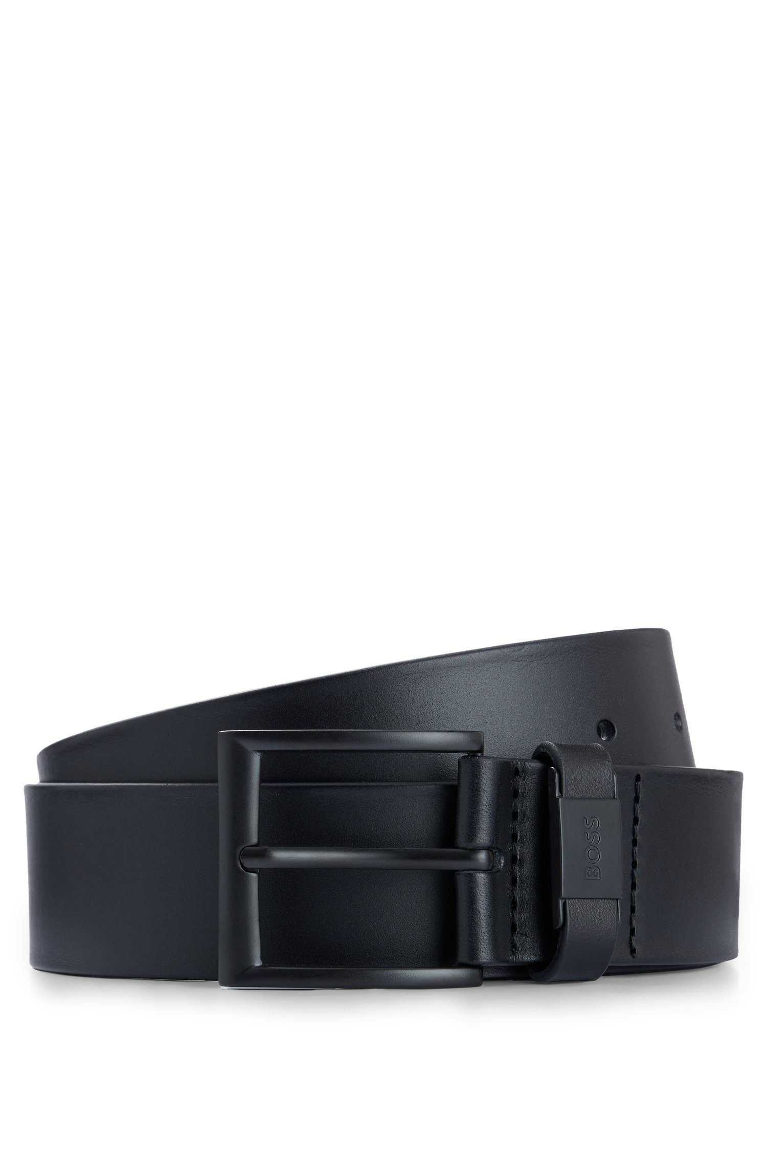 BOSS Ledergürtel Connio minimalistisch, Matte-Schliesse und Boss-Prägung auf der Lederschlaufe
