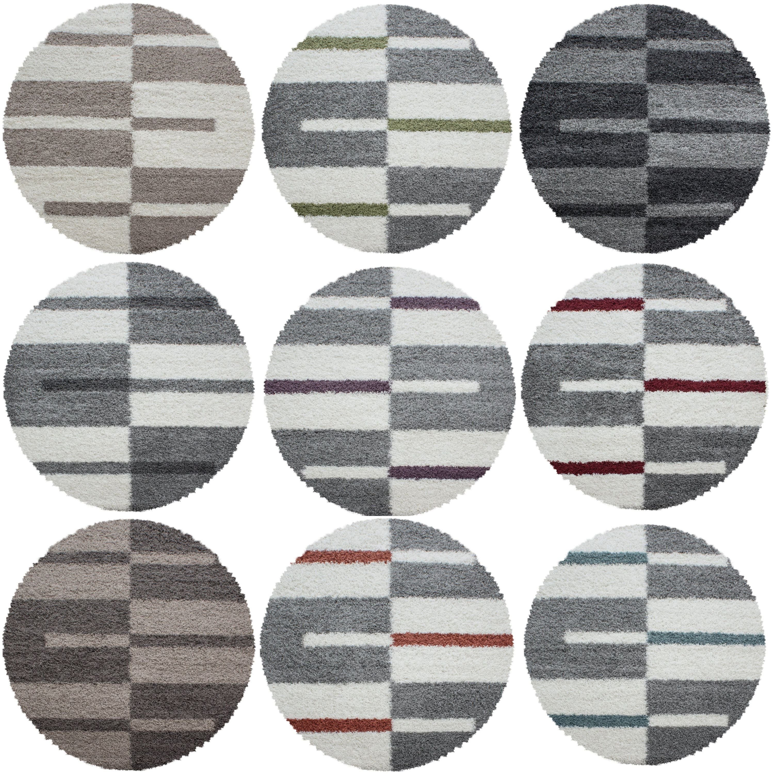 Teppich Kariert Design, HomebyHome, Rund, Höhe: 30 mm, Runder Teppich Kariert Design Teppich im Teppich Wohnzimmer
