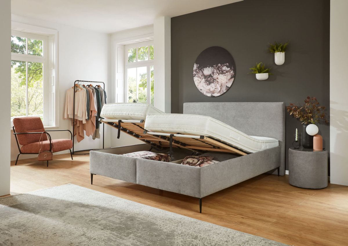 Oschmann Polsterbett Dreamplace mit Bettkasten Grau 180 x 200 cm