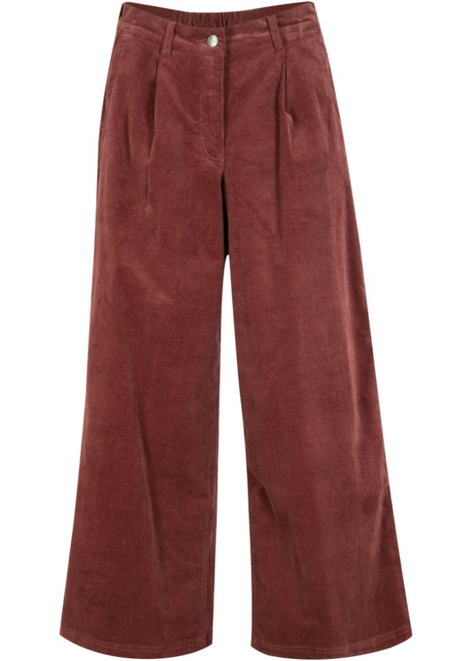 Weite Stretchcord-Culotte mit High-Waist-Bequembund, 7/8-Länge