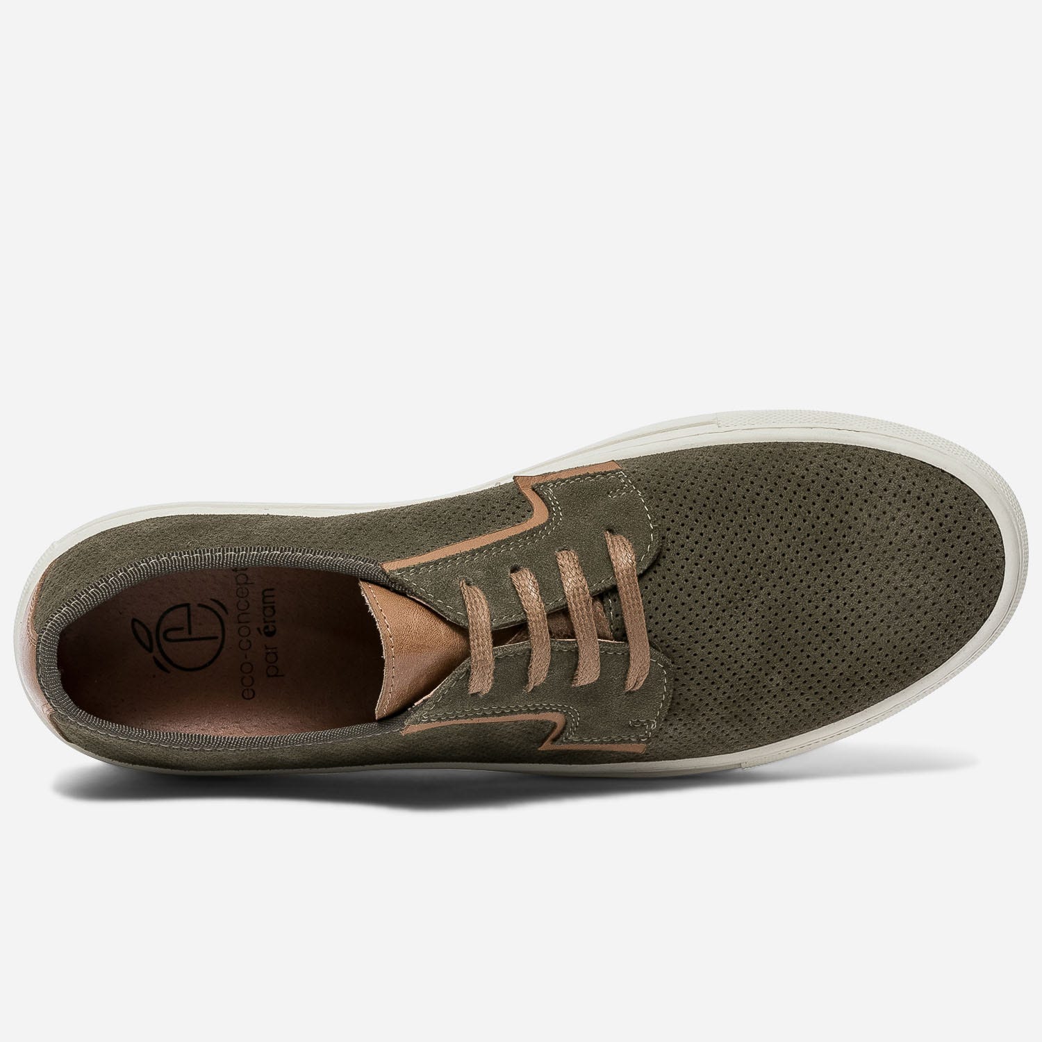 Tennis kaki en cuir velours perforé