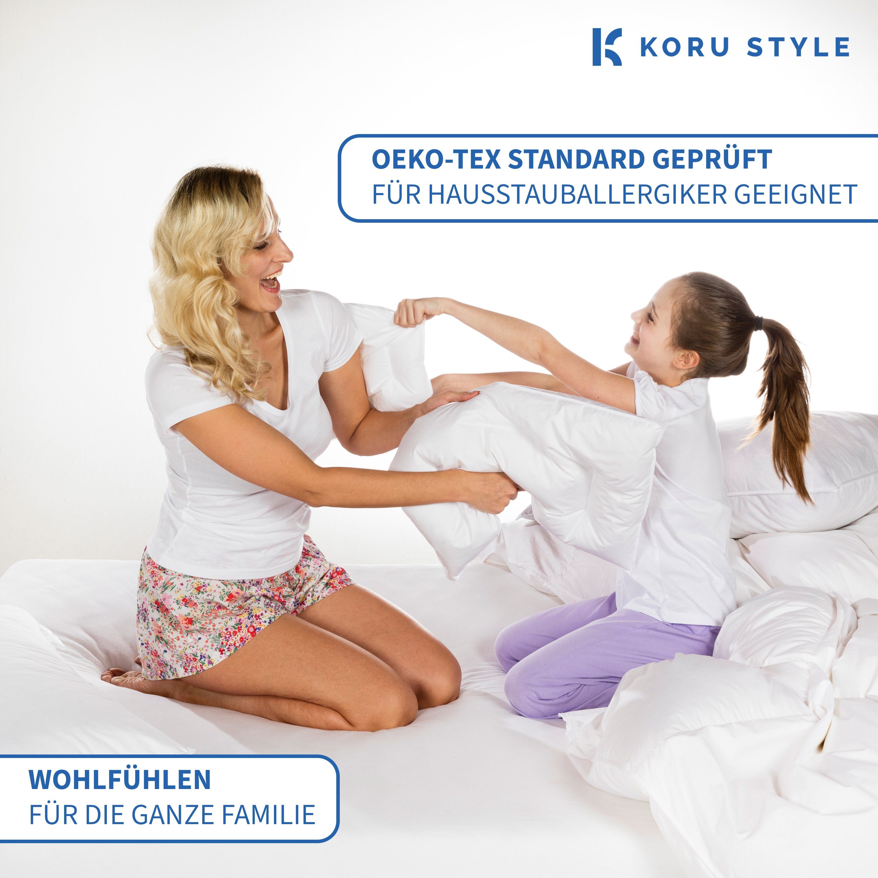 Federkissen Kopfkissen Superior mit weichem Stützkomfort, Koru Style, Füllung: Neue Landfedern und Landdaunen 70%/30%, hochwertig verarbeitet, allergikergeeignet, hergestellt in Deutschland