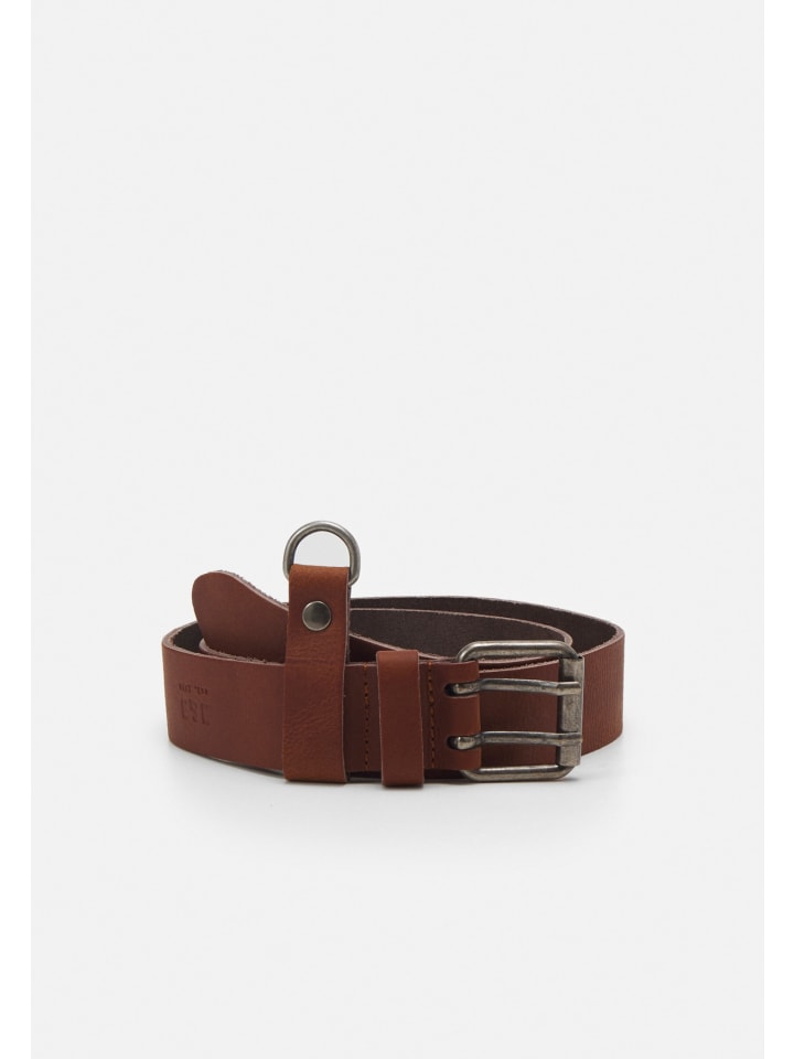 Jack & Jones Ledergürtel JACMICHIGAN KEYHANGER Doppeldorn Herrengürtel in Mittelbraun günstig kaufen 80 cm