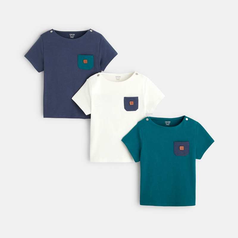T-shirt jersey poche poitrine (lot de 3) vert bébé garçon
