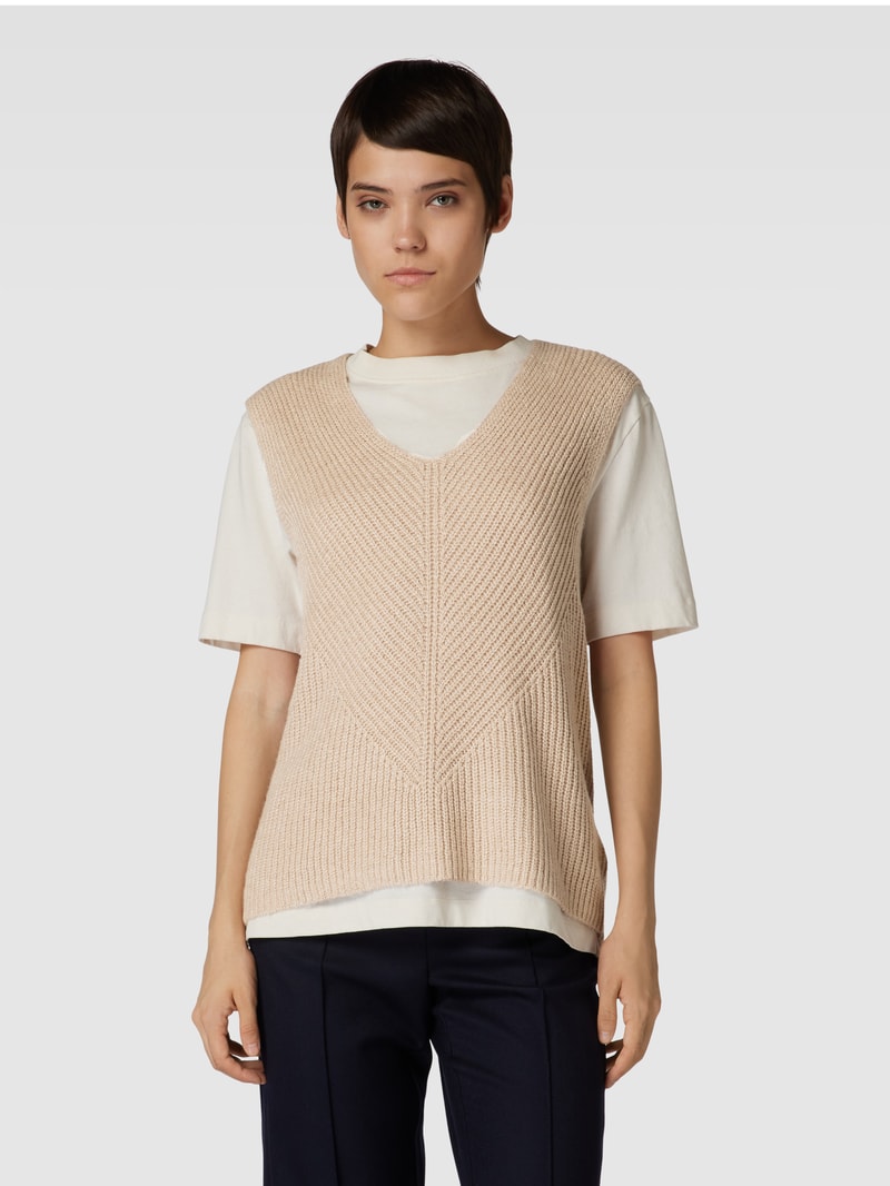 Pullunder in unifarbenem Design mit V-Ausschnitt in beige meliert