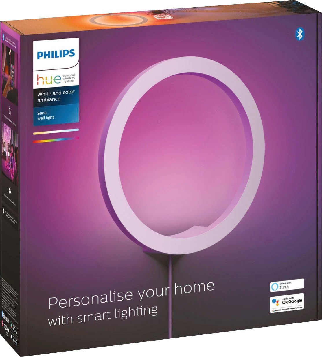 Philips Hue LED Wandleuchte Sana, Dimmfunktion, LED fest integriert, Farbwechsler