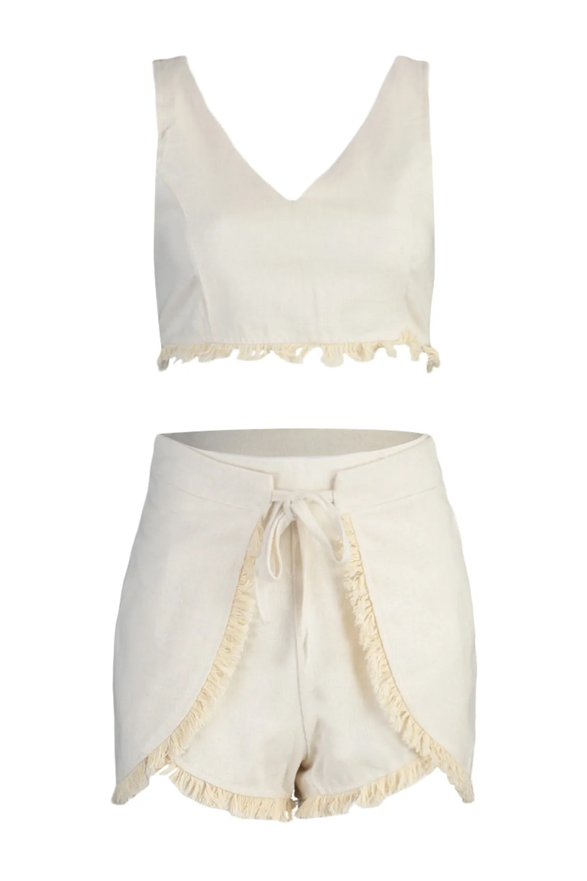 Trendyol Collection  Beige gewebtes Blusen-Shorts-Set in Leinenoptik TBESS22AU0141