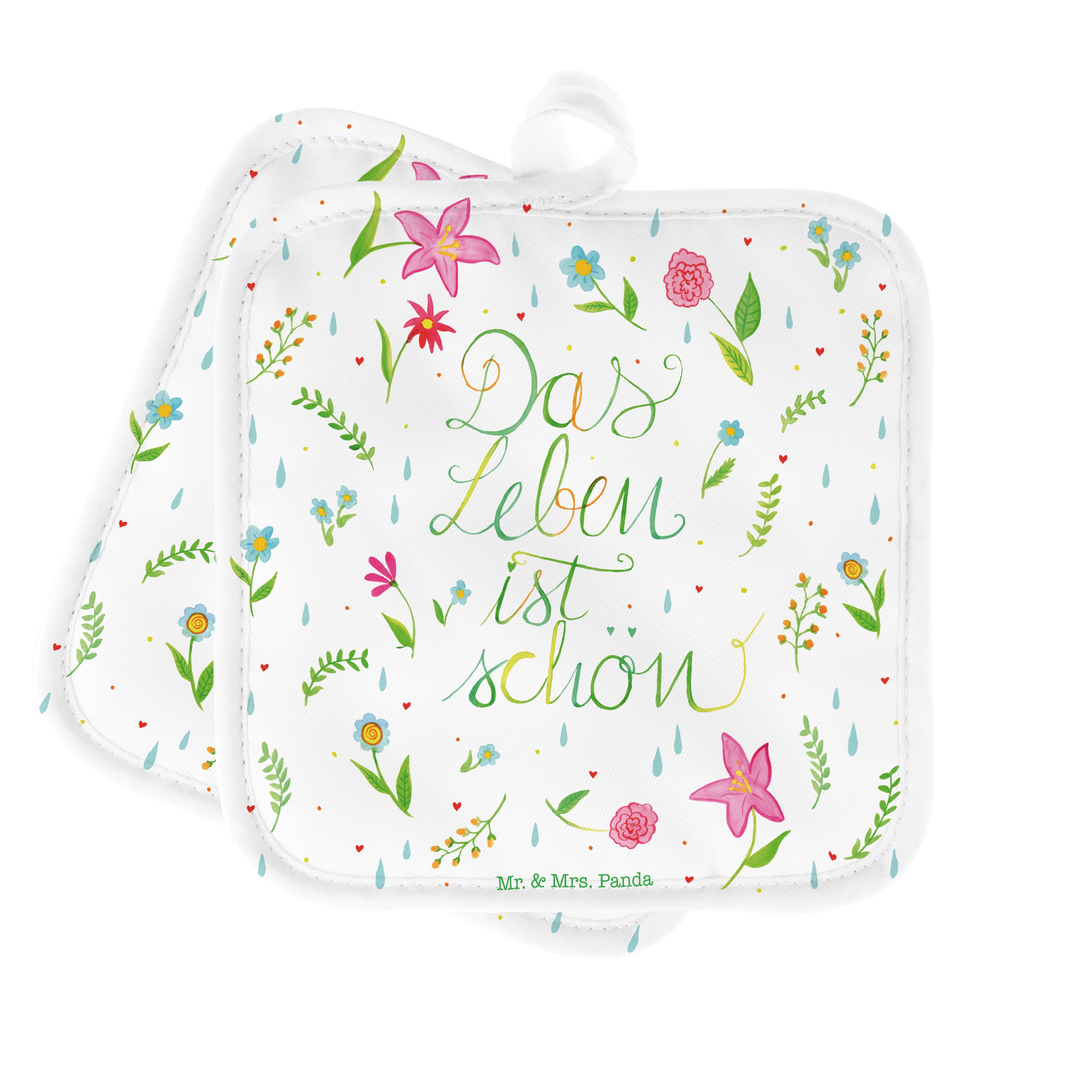 Mr. & Mrs. Panda Topflappen Blumen Das Leben ist schön - Geschenk, positive Botschaft, Sommer Dek, (1-tlg)