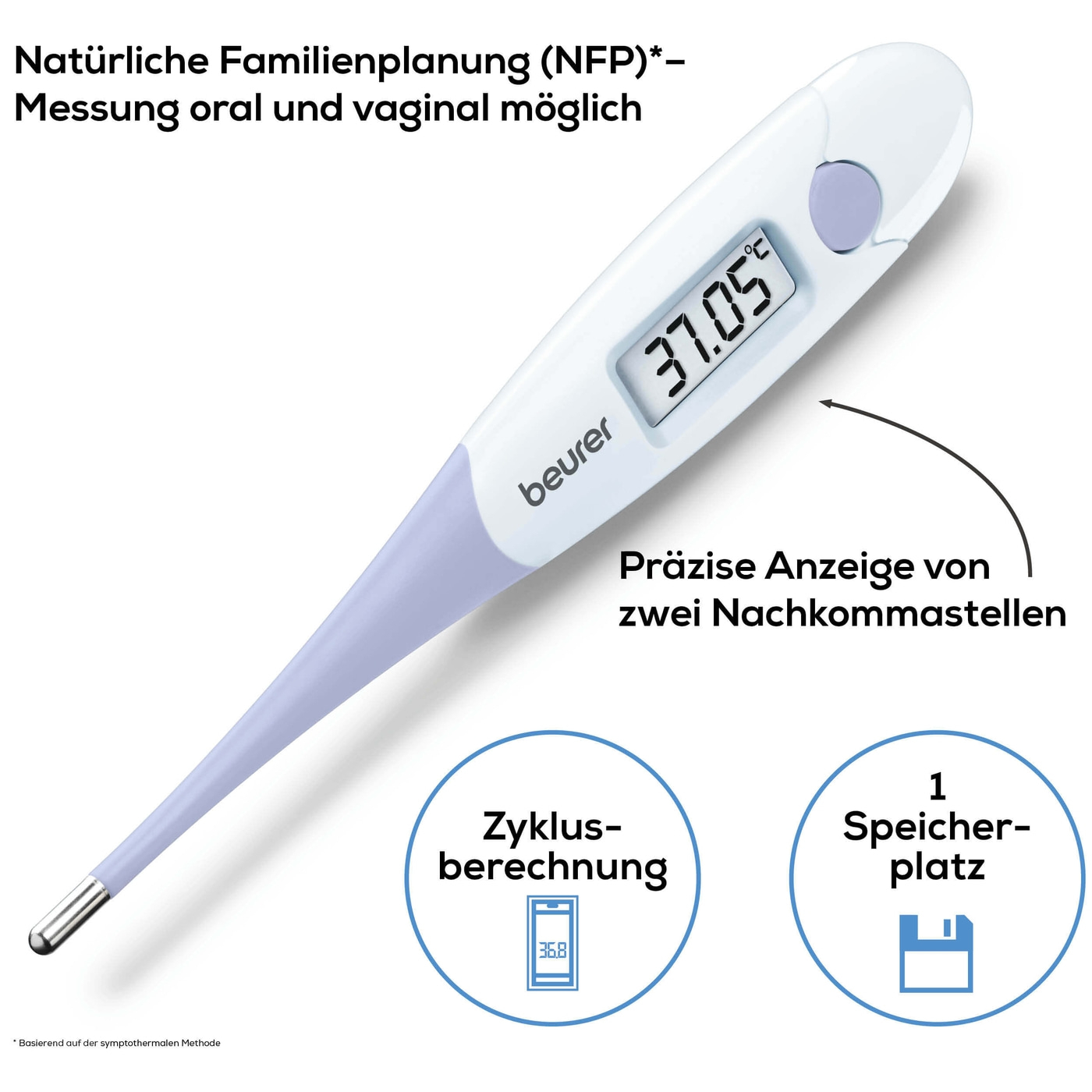 Beurer Basalthermometer OT 20-Basalthermometer für Schwangerschaft oder Zyklustracking - kompatibel mit „Ovy“ App