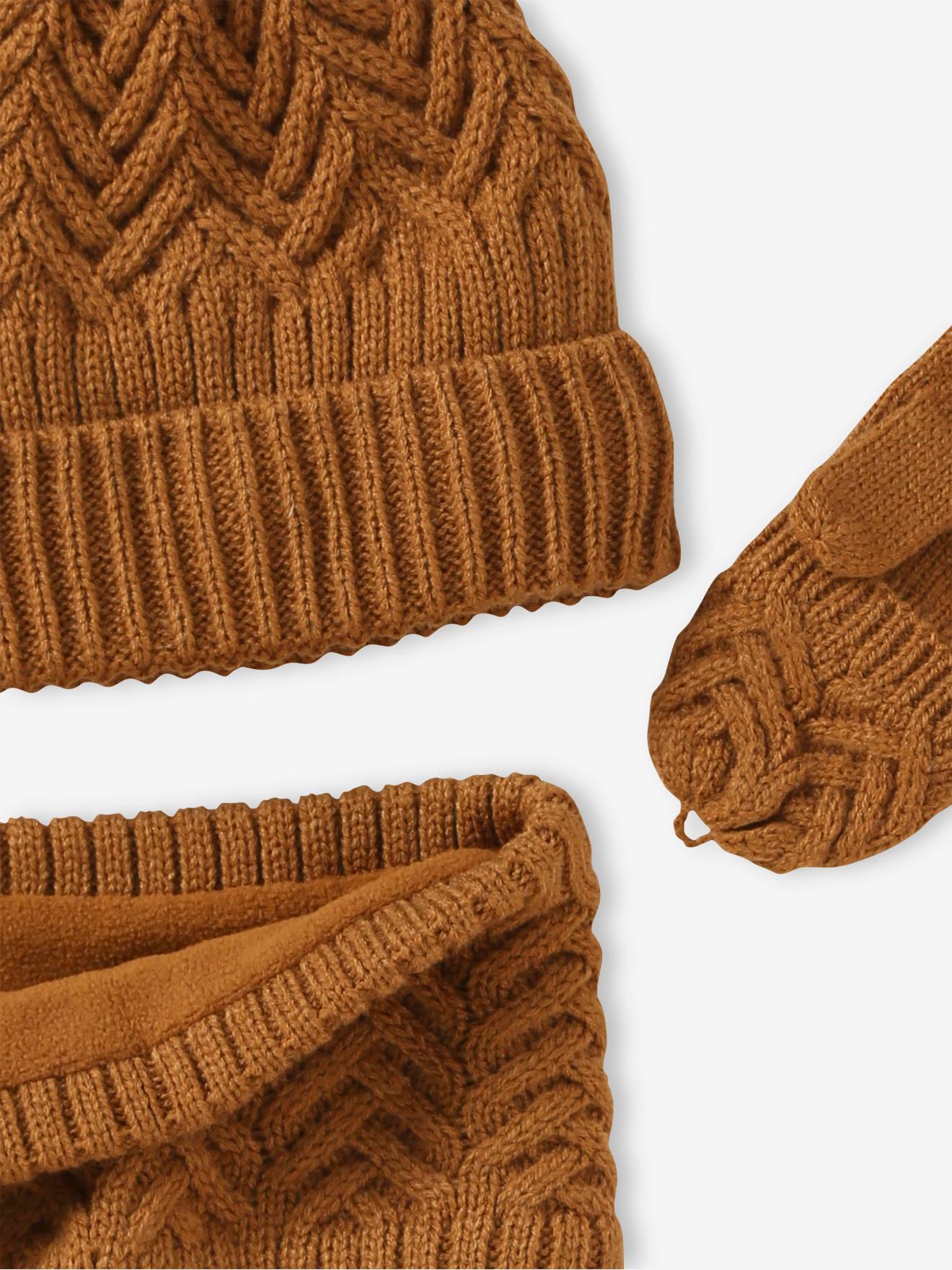 Vertbaudet Jungen-Set: Mütze, Rundschal & Handschuhe - ocker