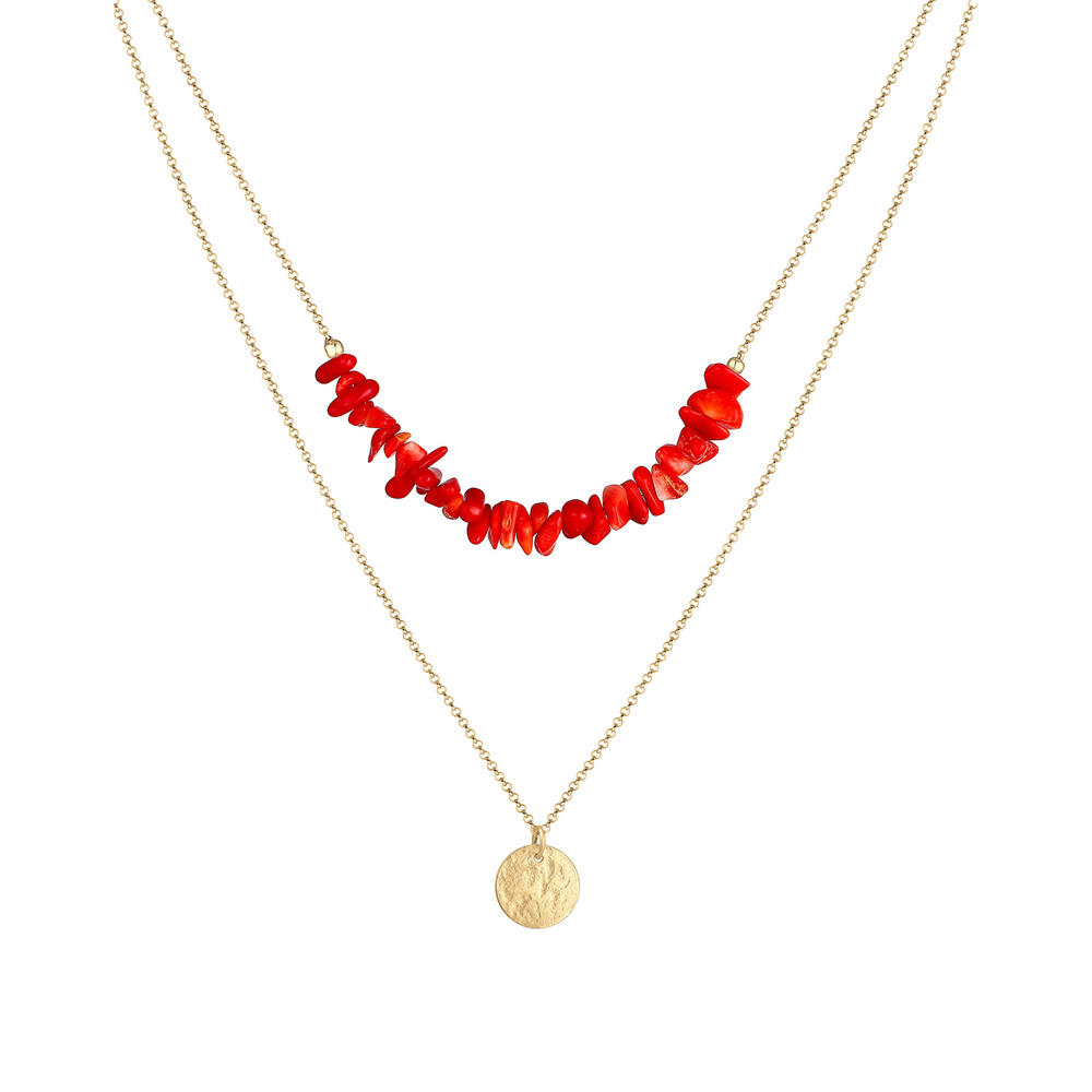 Elli Elli Collier Couche Plaquettaire Maritime Corail Rouge Collier Femme  Plaqué Or A collier