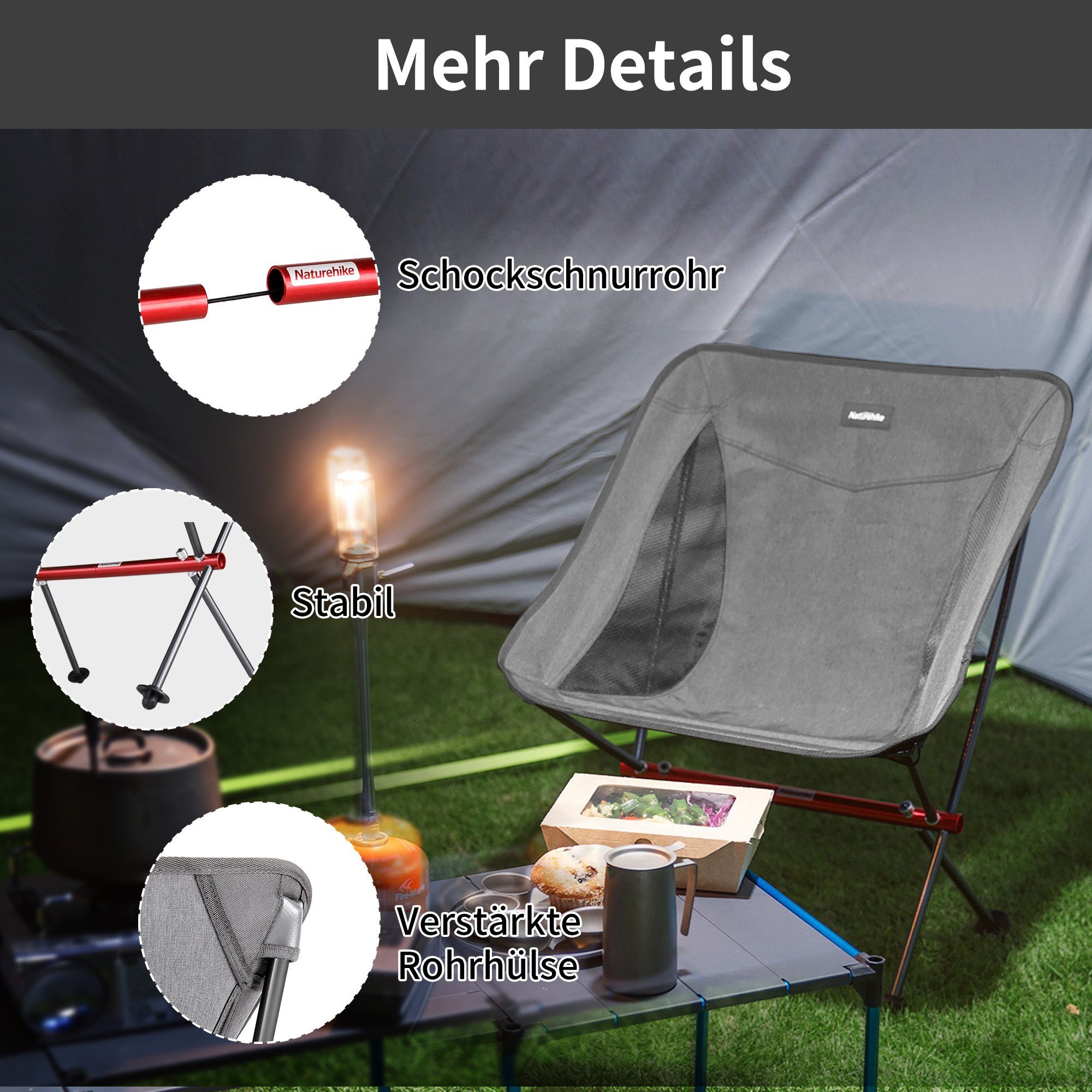 Naturehike Campingstuhl Ultraleicht Klappstuhl Schnelle Demontage und Montage, 68×43×30cm