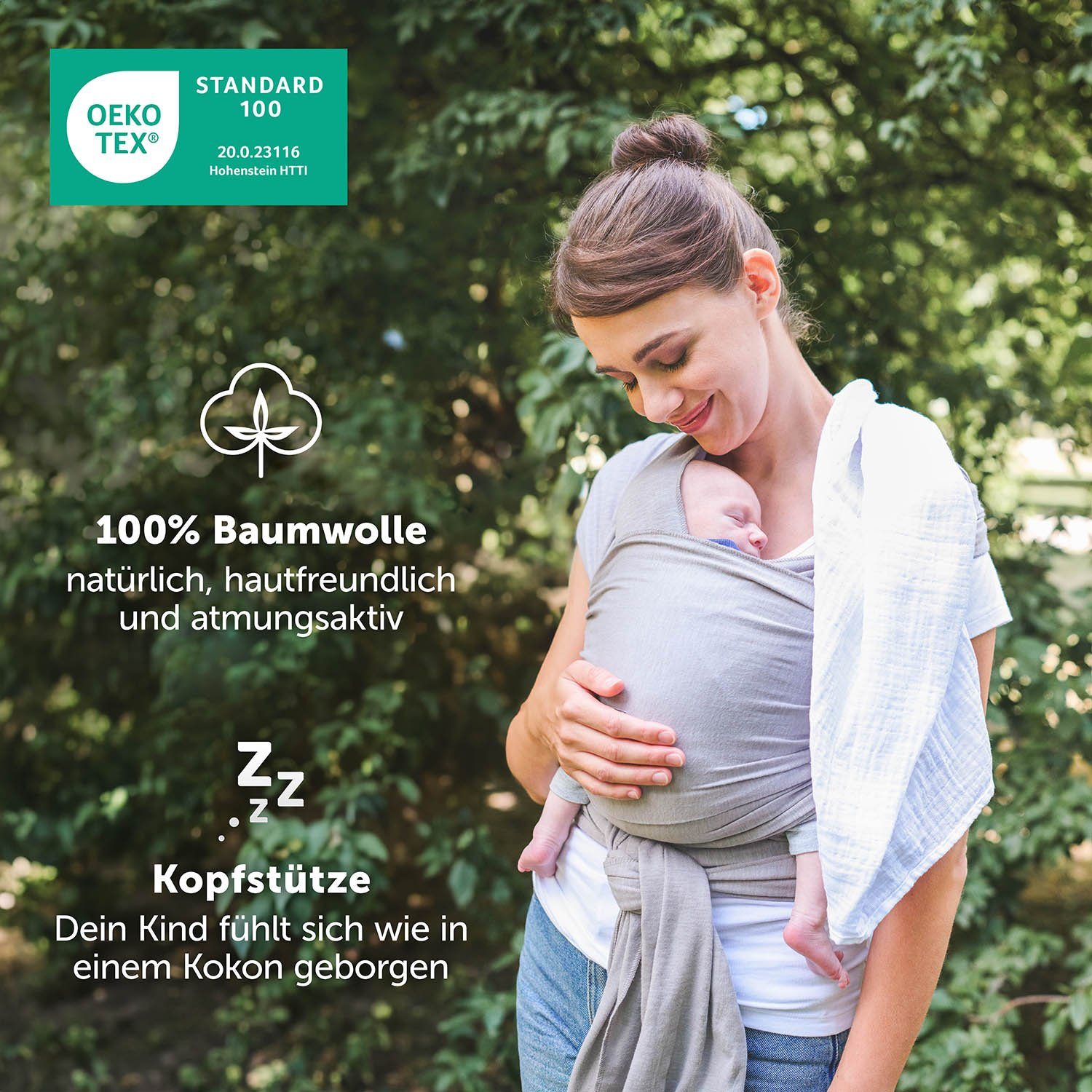 Laleni Tragetuch Babytragetuch für Neugeborene - 100% weiche Bio-Baumwolle, elastisch bis 16kg