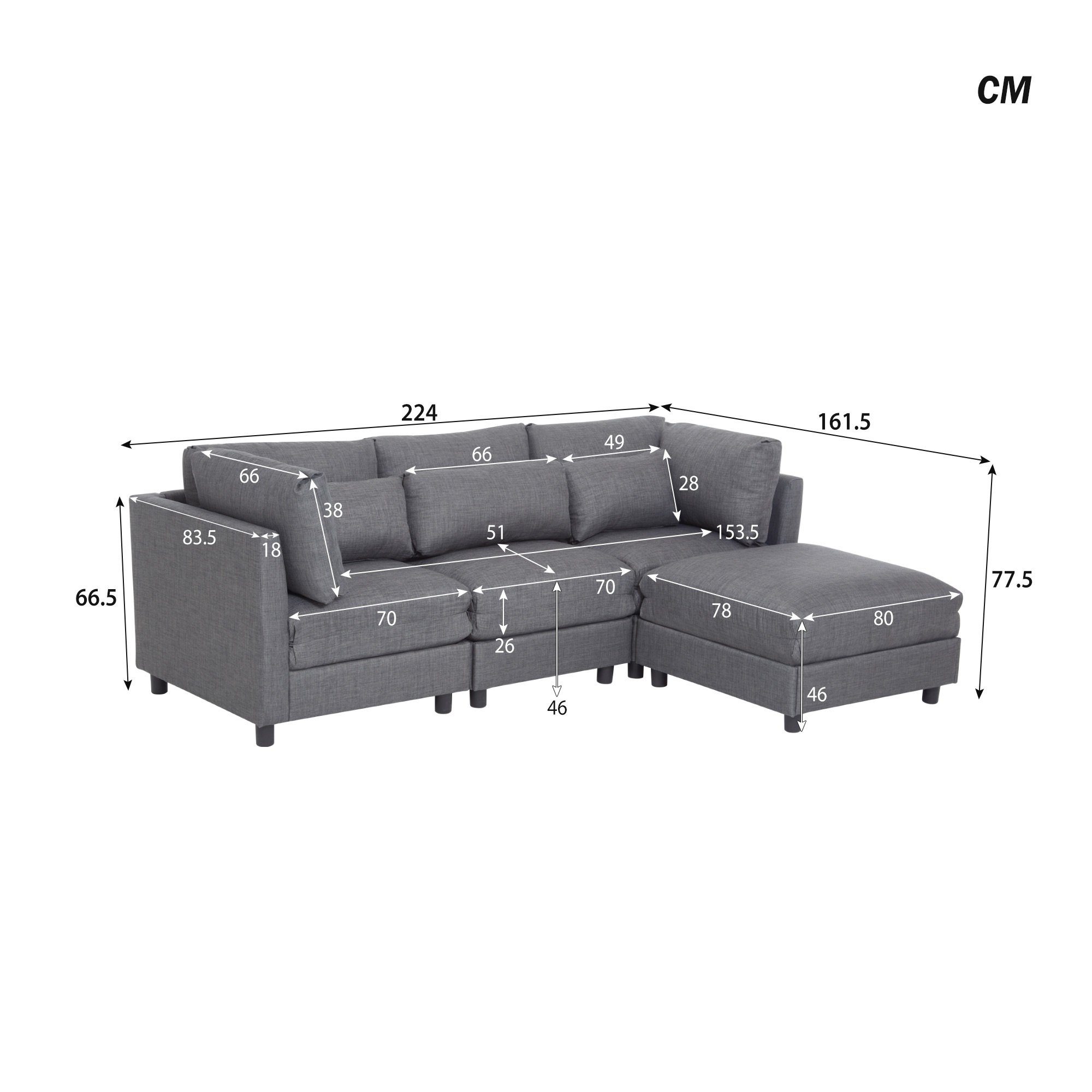 OKWISH Sofa Ecksofa Schlafsofa Wohnlandschaft, 3-Sitzer-Sofa, Wohnzimmersofa, Sofa mit Chaiselongue, mit Fußstütze