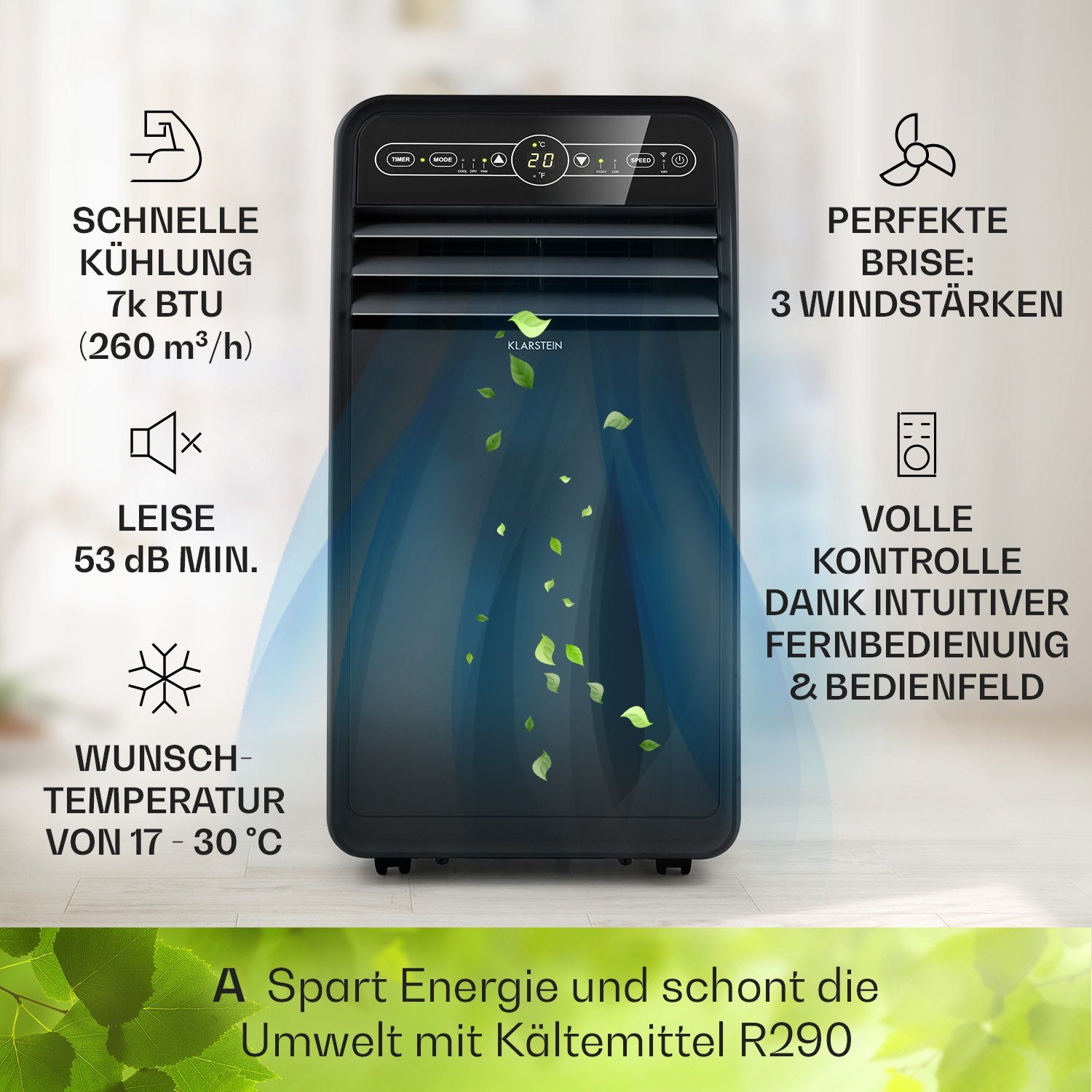 Klarstein Klimagerät Metrobreeze New York 7k, Klimagerät mobil Air Conditioner Kühlgerät Luftkühler