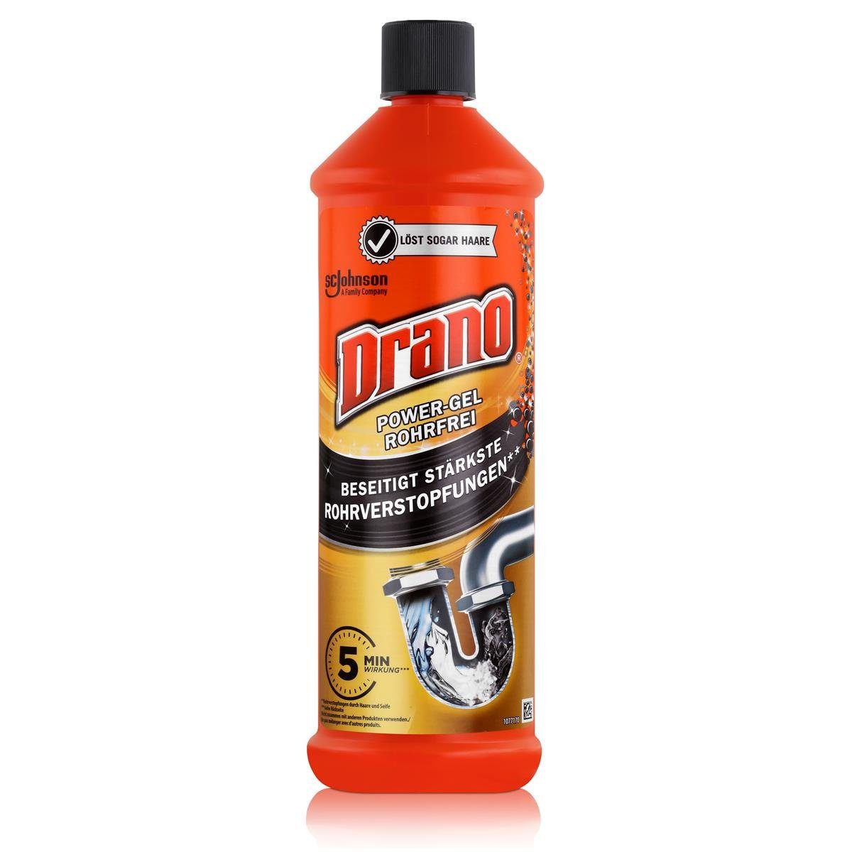 Mr Muscle Drano Power-Gel Rohrfrei 1 Liter - Löst sogar Haare (1er Pack) Rohrreiniger