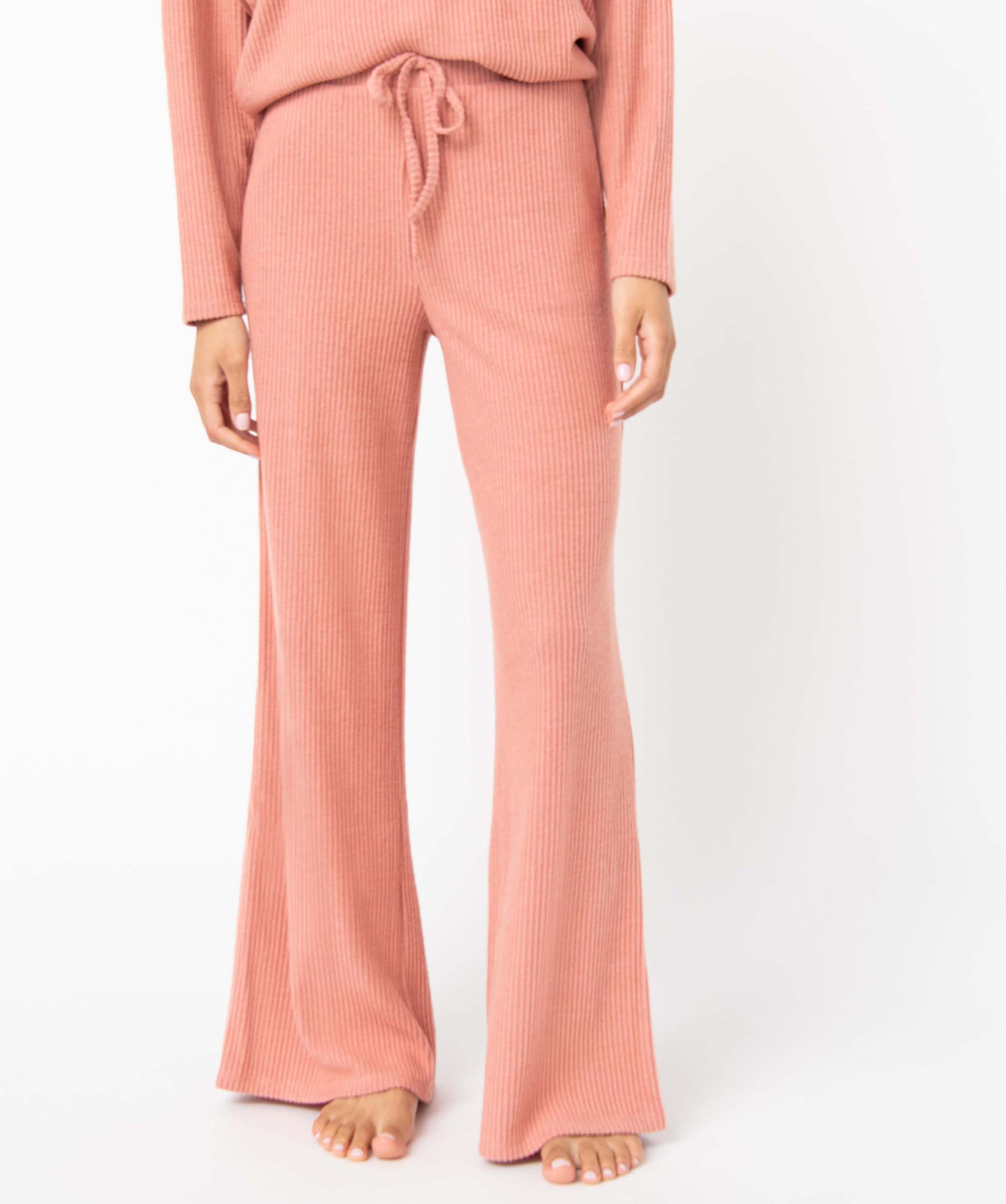 Bas de pyjama femme large en maille ctelée extra douce rose | GEMO