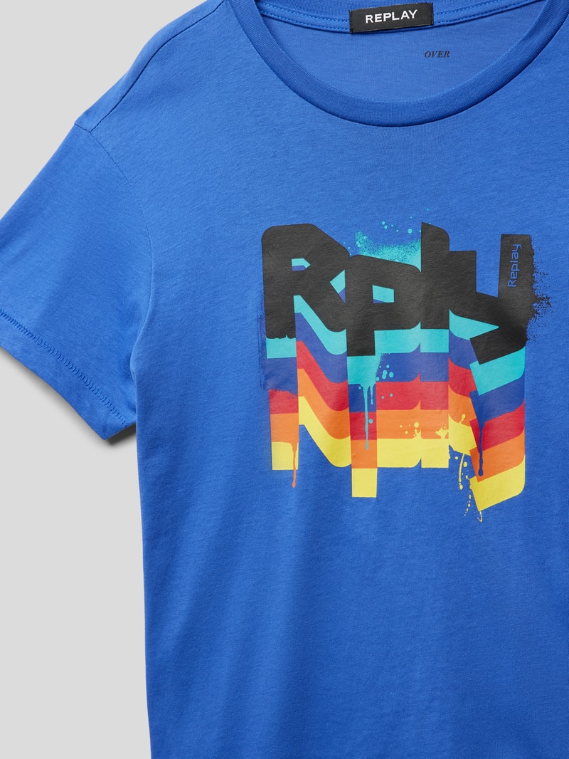 T-Shirt mit Label-Print in royalblau