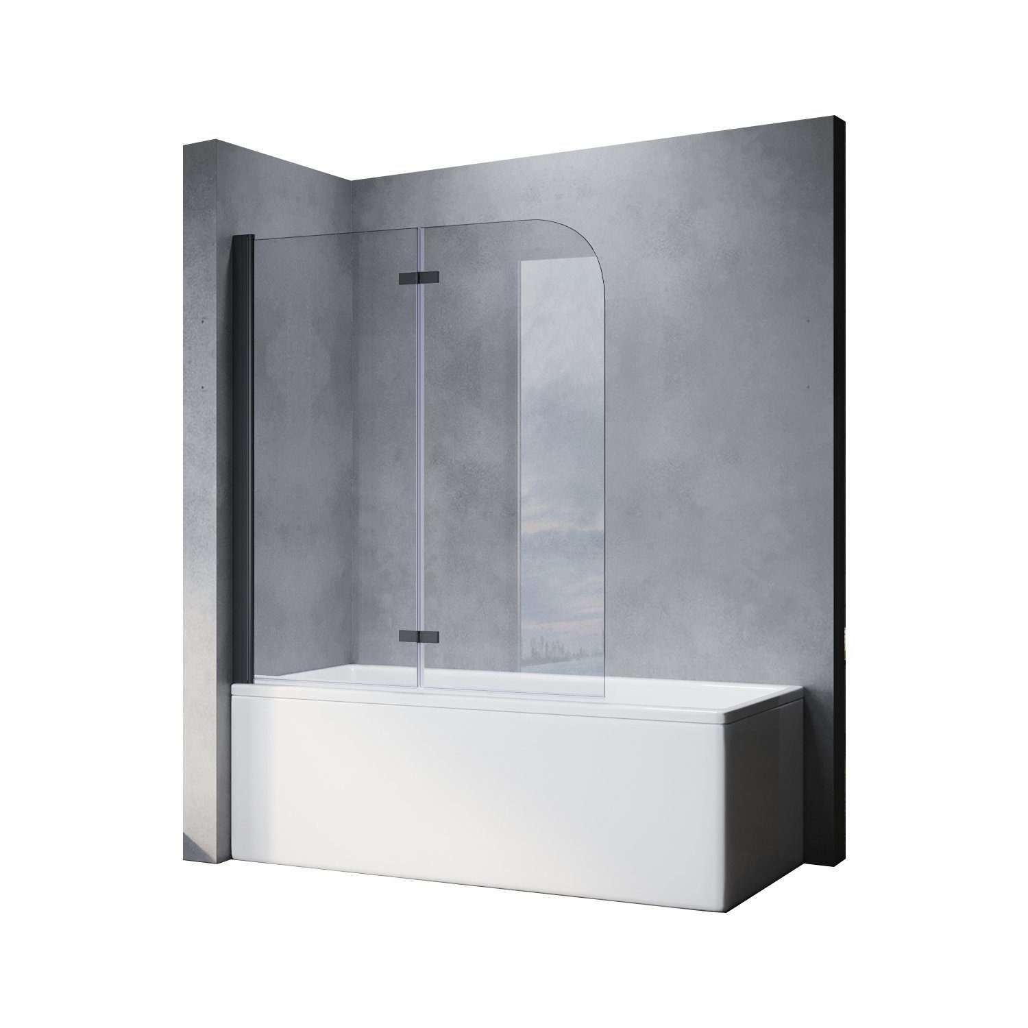 SONNI Badewannenaufsatz Badewannenfaltwand 2-teilig Faltbar, Schwarz, Breite 120cm NANO, Einscheibensicherheitsglas mit Nano Beschichtung, für Badezimmer, faltbar, Badewannenfaltwand, ohne/mit Seitenwand