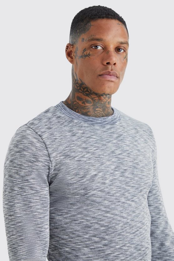 Tall langärmliger Muscle-Fit Space Dye Pullover