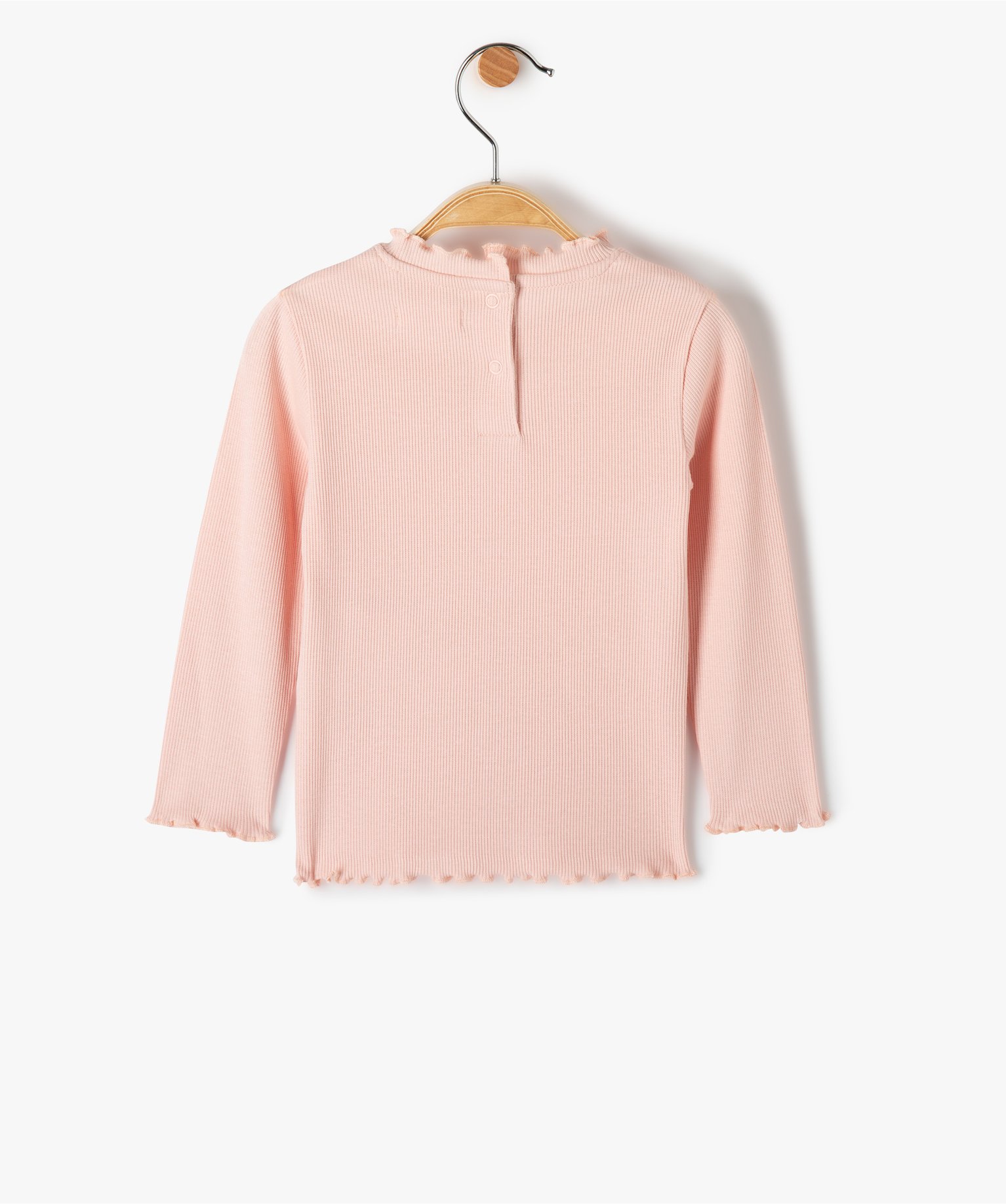 Tee-shirt bébé fille manches longues à ctes rose | GEMO