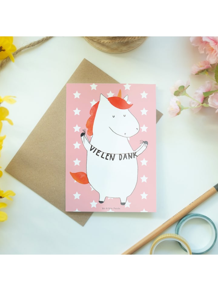 Mr. & Mrs. Panda Grußkarte Einhorn Dankeschön ohne Spruch in Rot Pastell günstig kaufen onesize