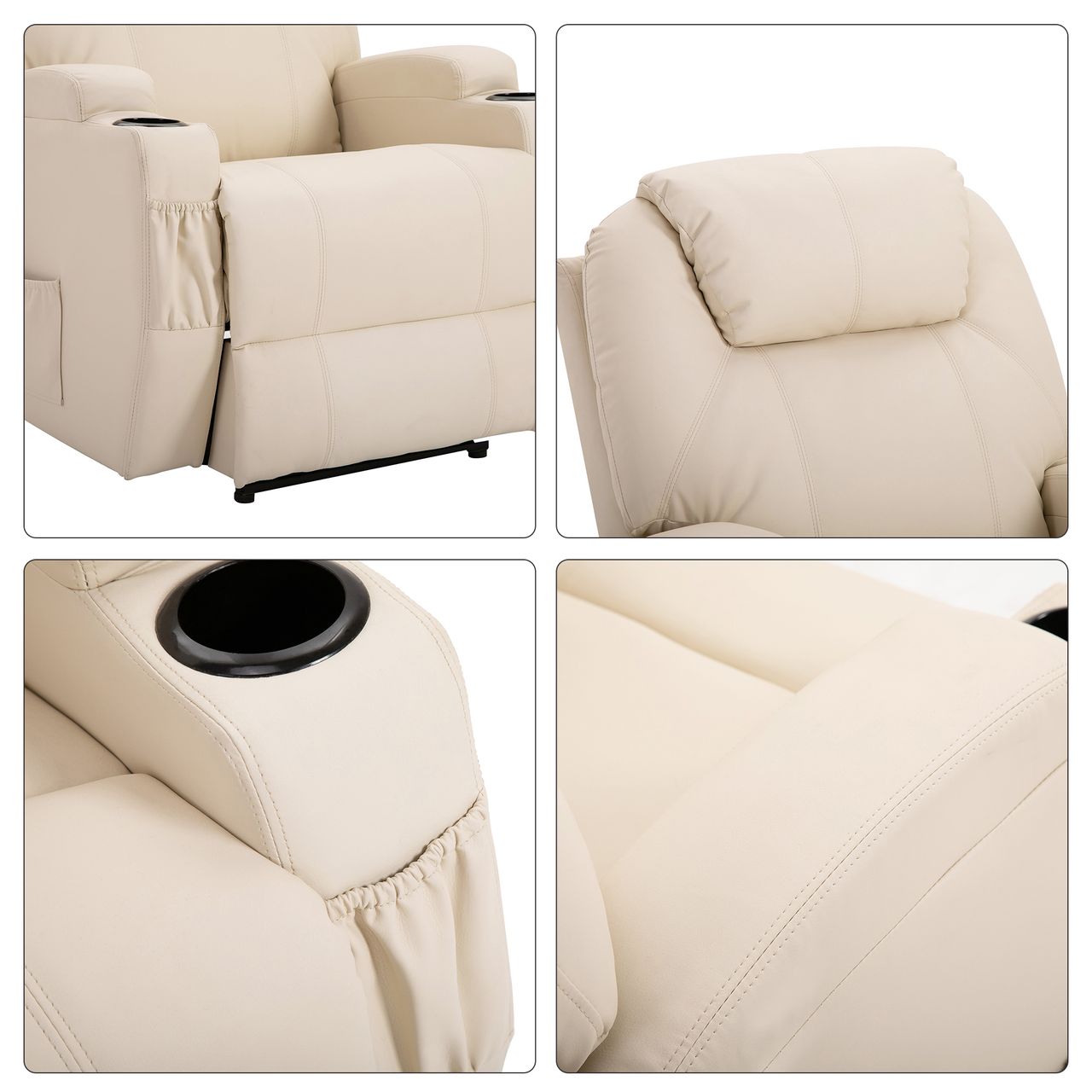 HOMCOM Massagesessel elektrisch Relaxsessel Fernsehsessel Liegefunktion Beige