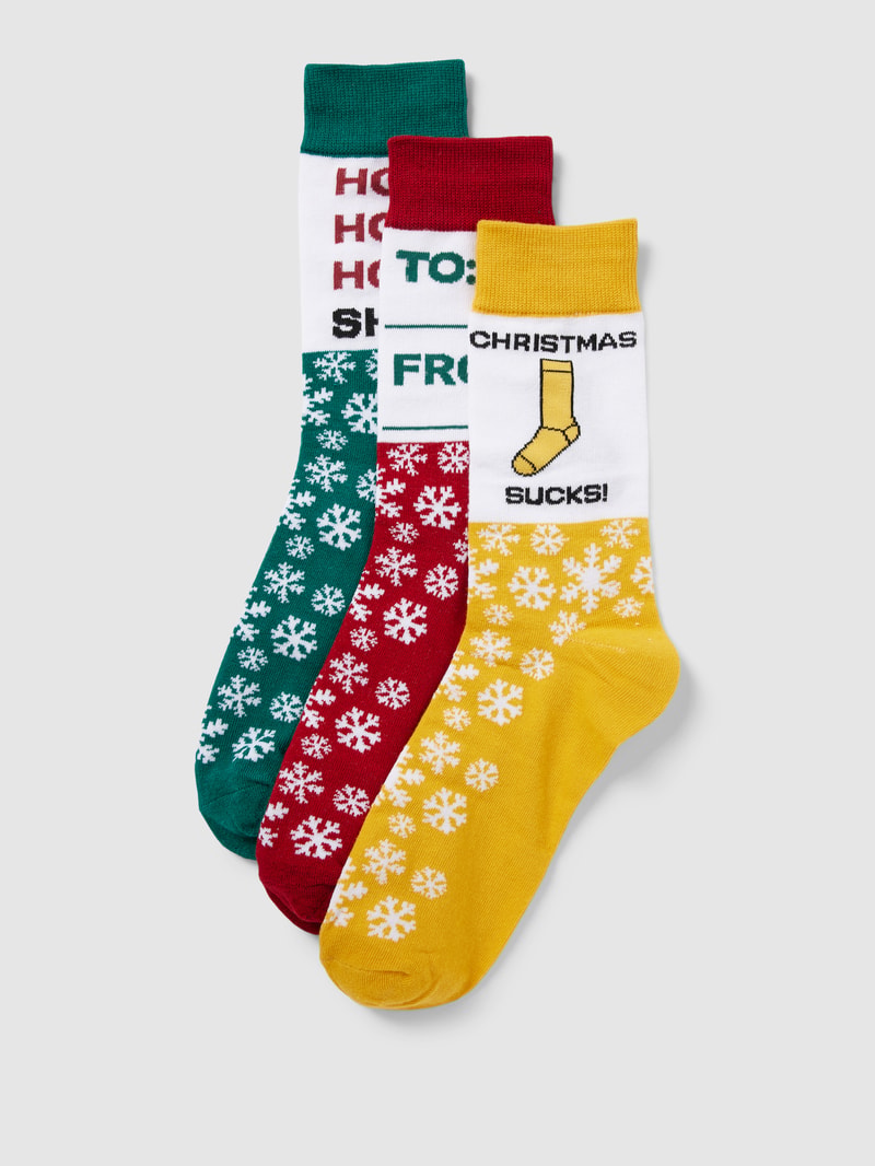 Socken im Allover-Look Modell 'XMAS' im 3er-Pack in rot