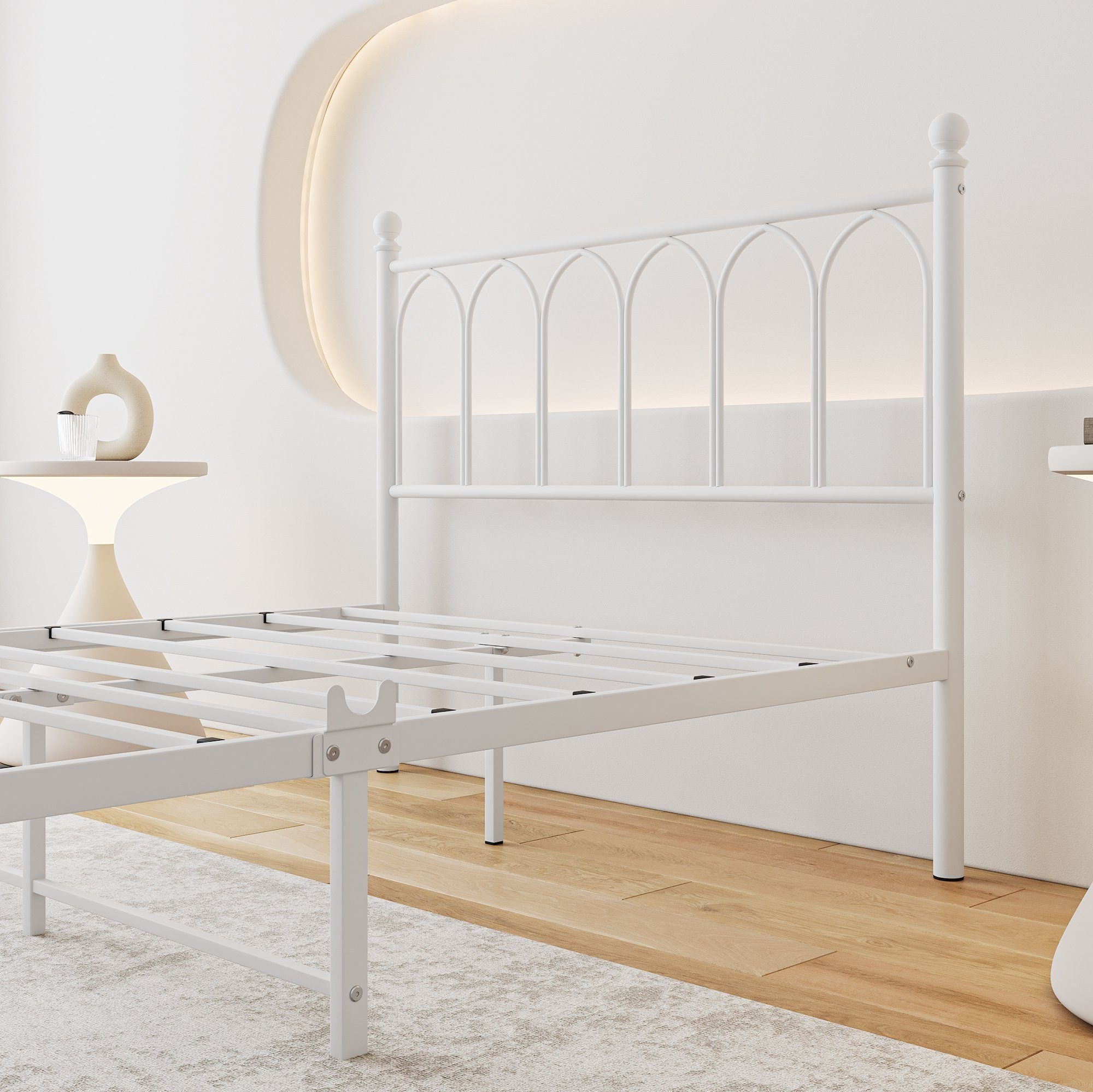 OKWISH Metallbett Metallbett Einzelbett Jugendzimmer mit Lattenrost ohne Martatze, 120 x 200 cm, Weiß