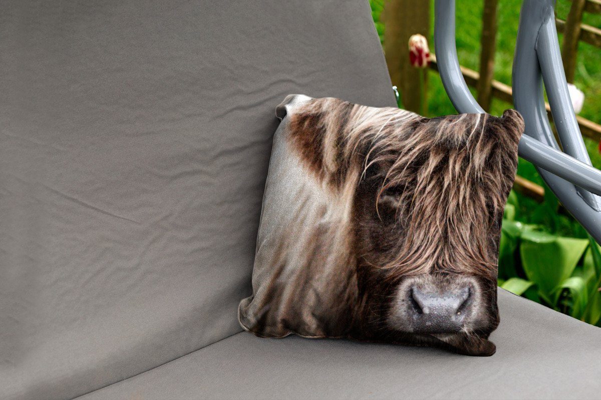 MuchoWow Dekokissen Schottischer Highlander - Schottische Kuh, Kissenbezüge, Kissenhülle, Dekokissen, Dekokissenbezug, Outdoor