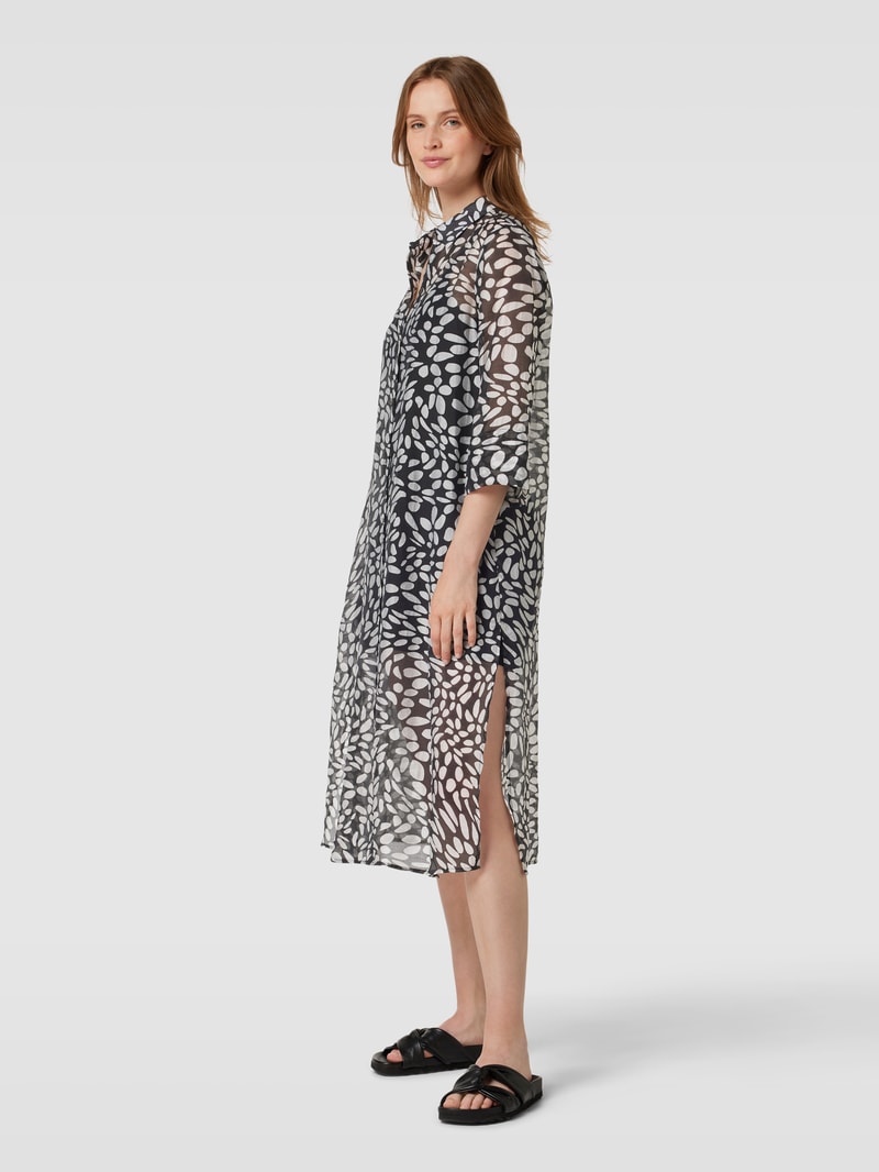 Knielanges Hemdblusenkleid mit Allover-Muster in schwarz