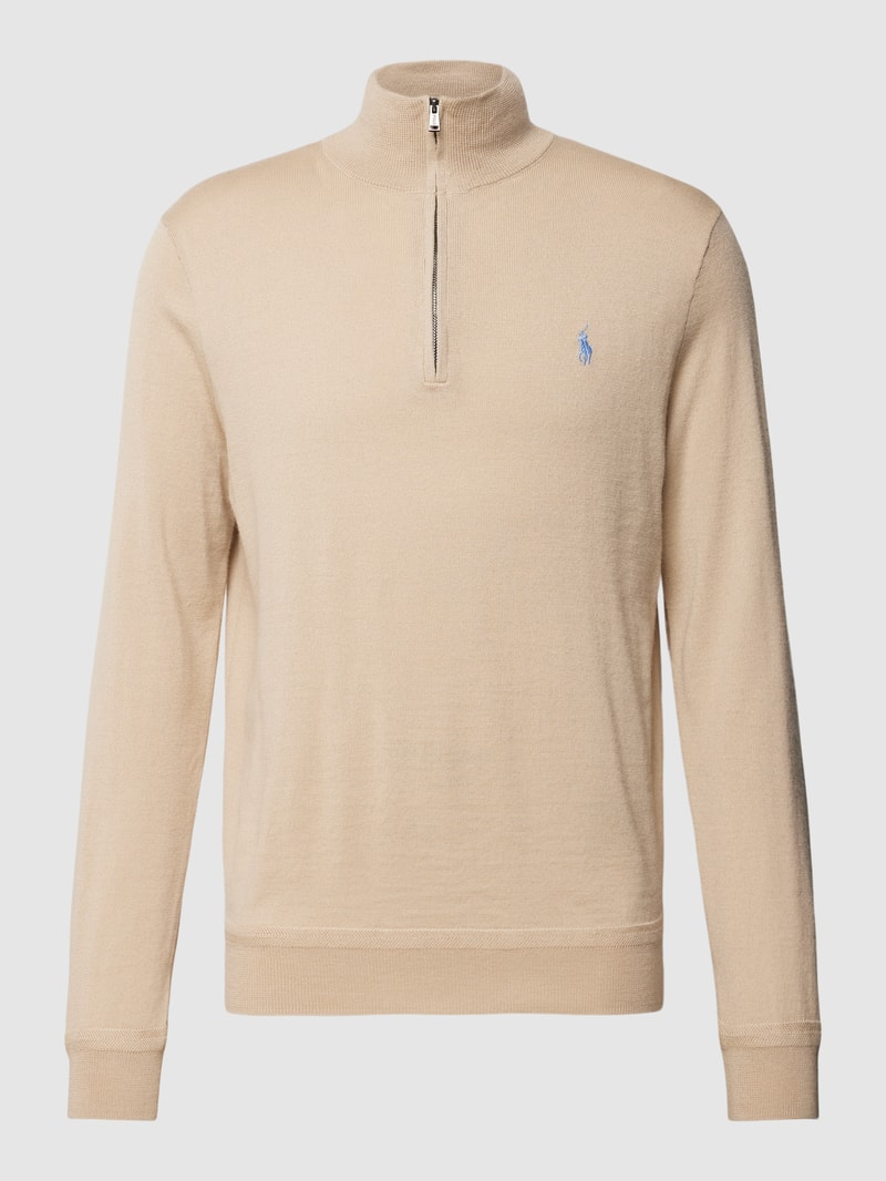 Strickpullover mit Logo-Stitching in beige