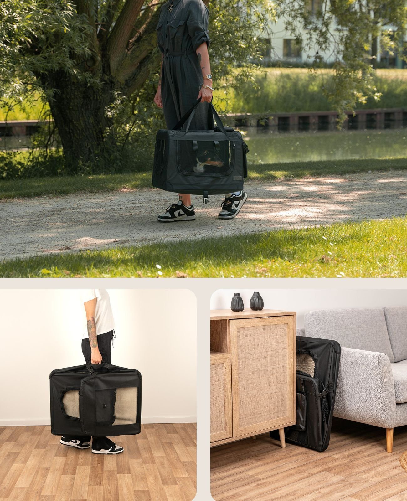 lionto Tiertransportbox Transportbox für Hunde & Katzen, 50 cm x 36 cm x 34 cm, schwarz
