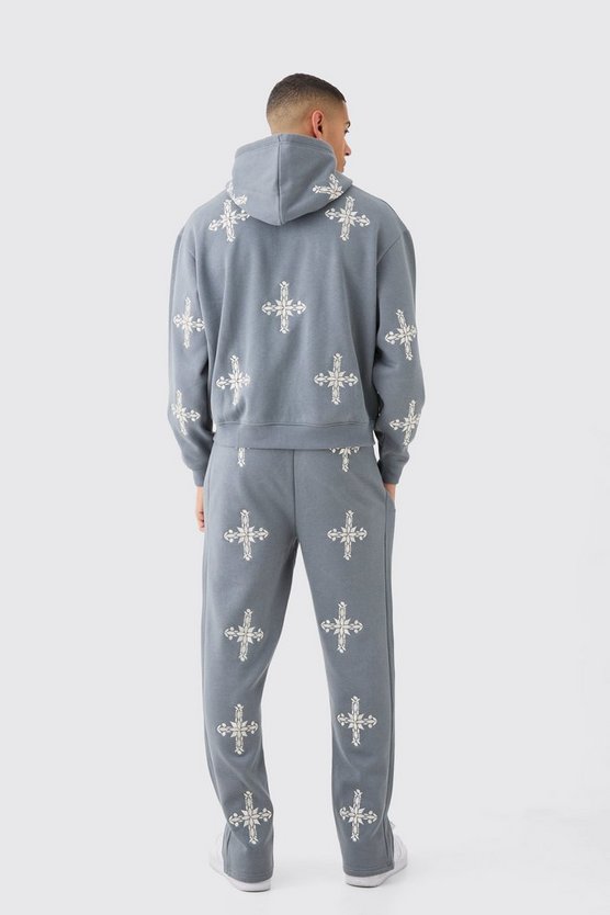 Bestickte Jogginghose mit geteiltem Saum