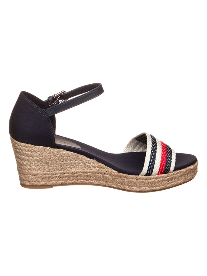 Tommy Hilfiger Shoes Leder-Keilsandaletten in Dunkelblau günstig kaufen
