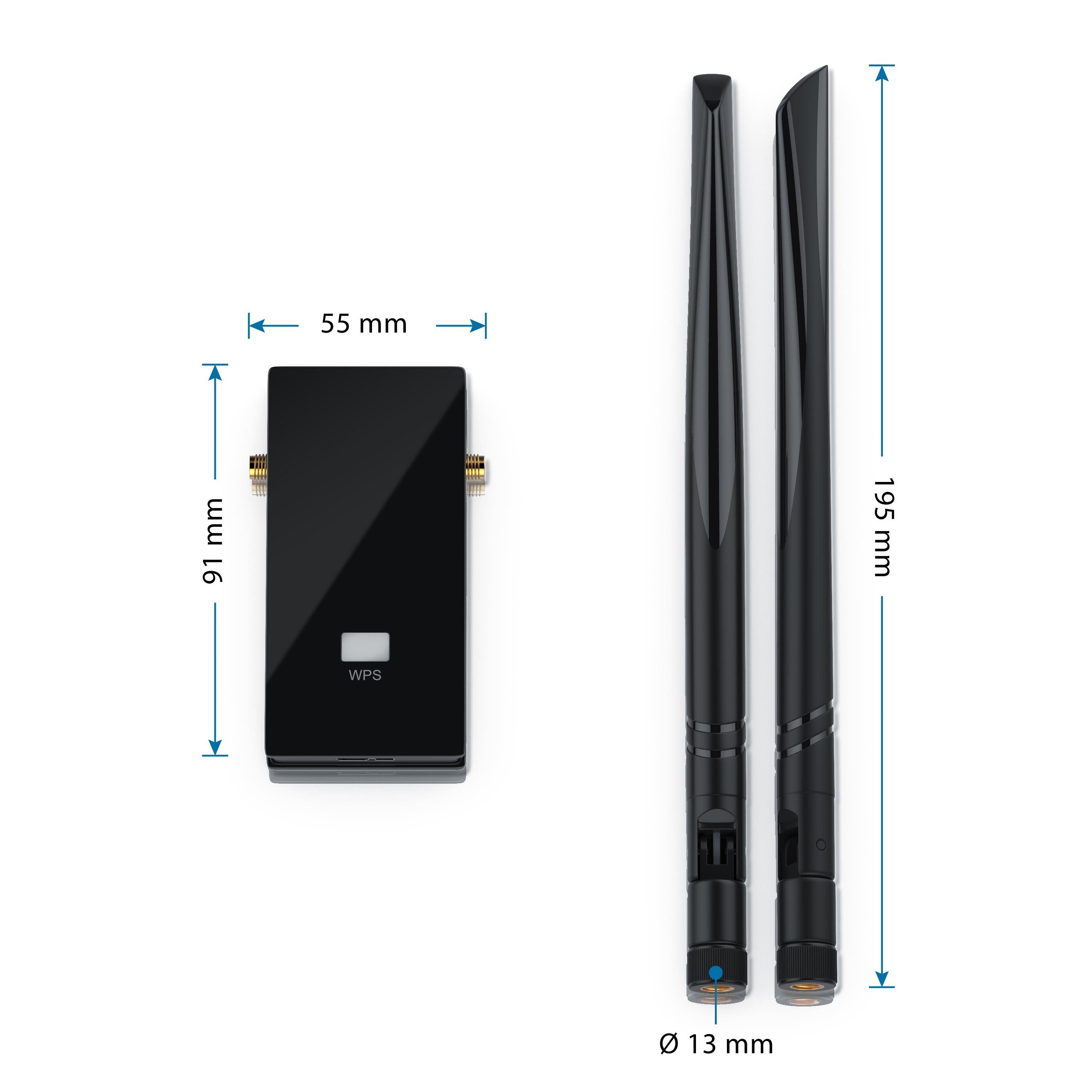 Aplic WLAN-Dongle, Netzwerkadapter 2x Antennen USB3.0 Wifi AC1200 Adapter 2,4 + 5GHz